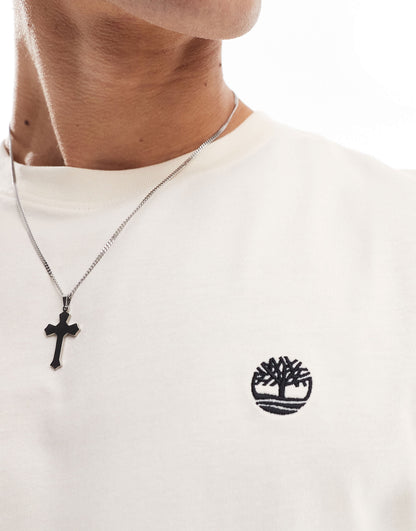 Timberland dunstan river left chest logo t-shirt in off white