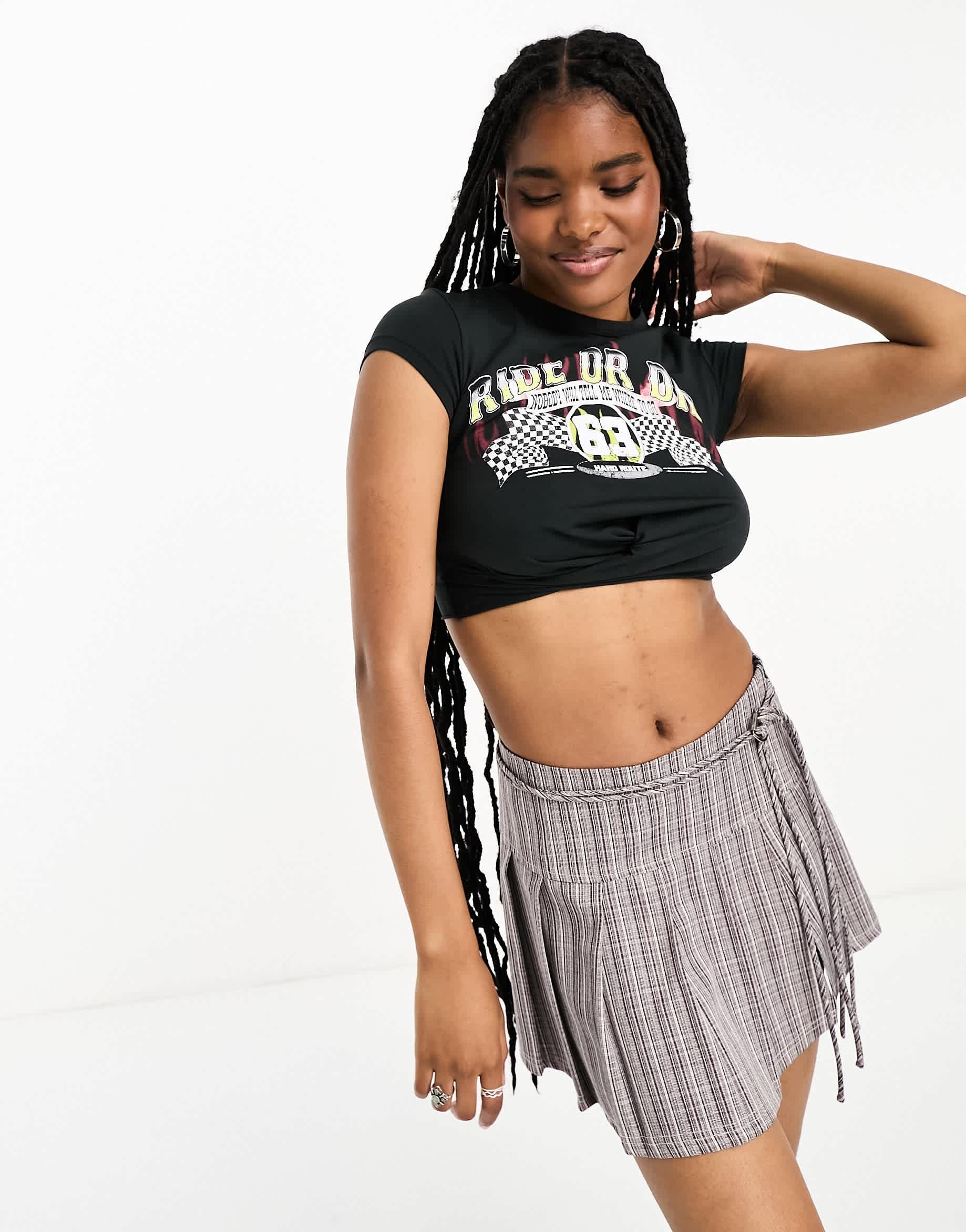 Bershka graphic twist front t-shirt in dark grey