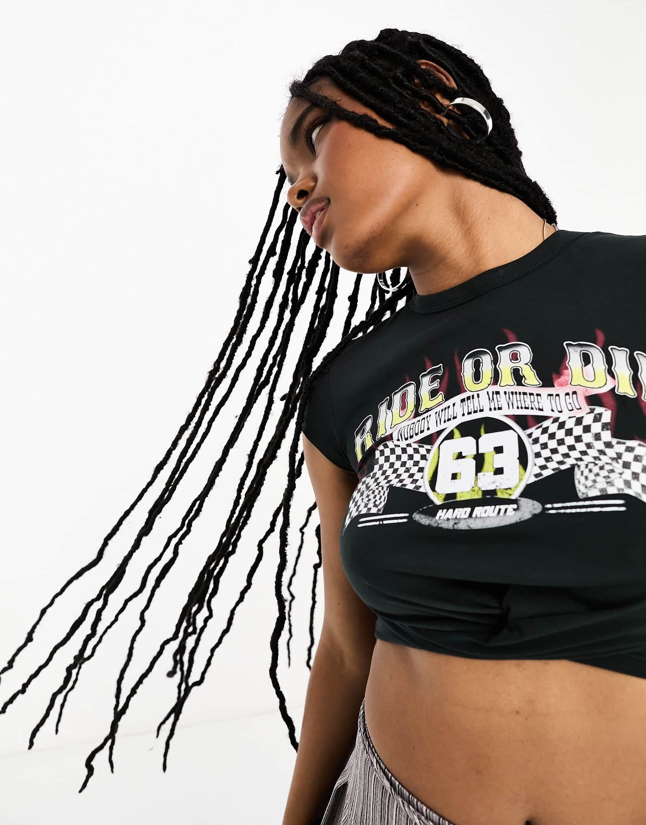 Bershka graphic twist front t-shirt in dark grey