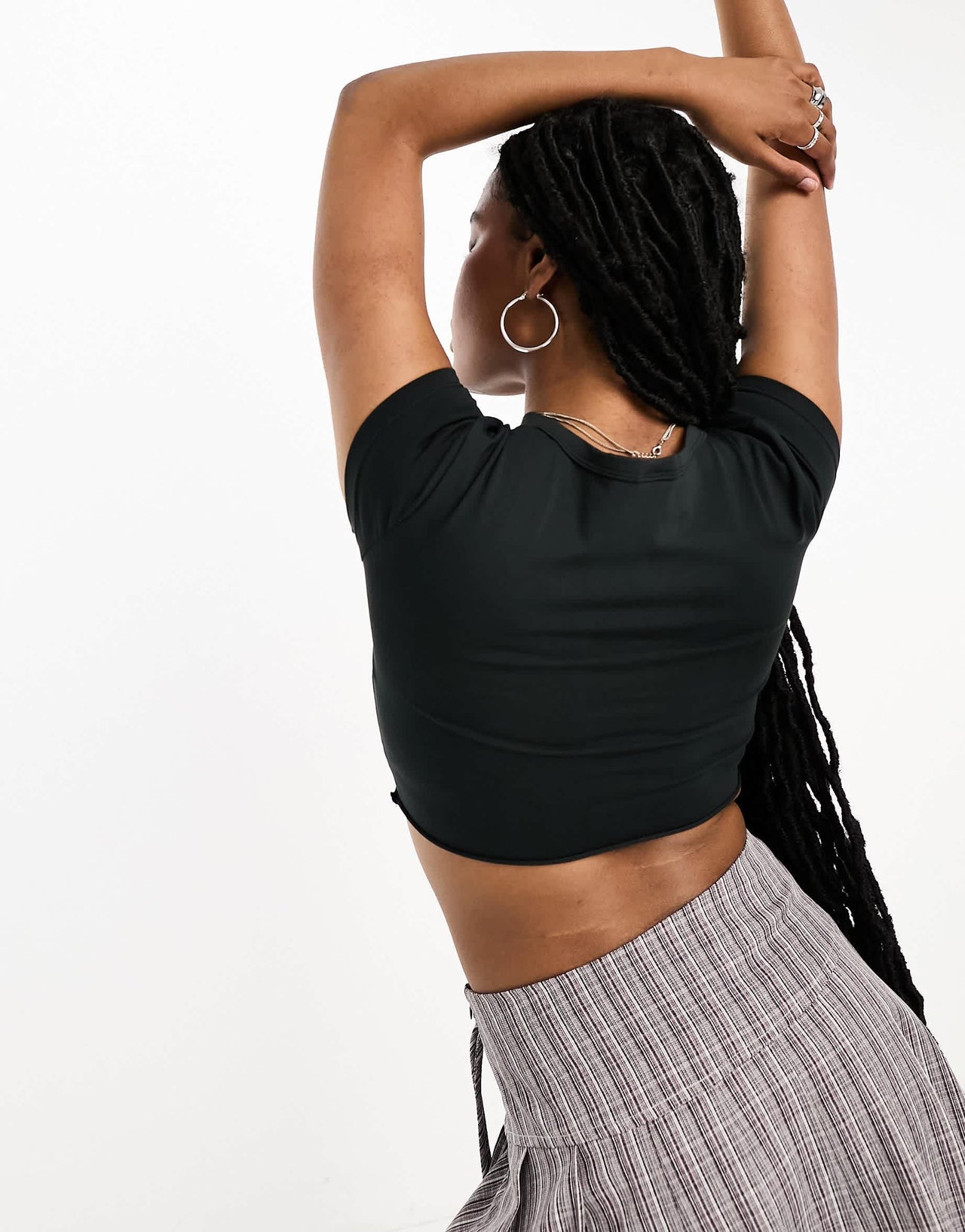 Bershka graphic twist front t-shirt in dark grey