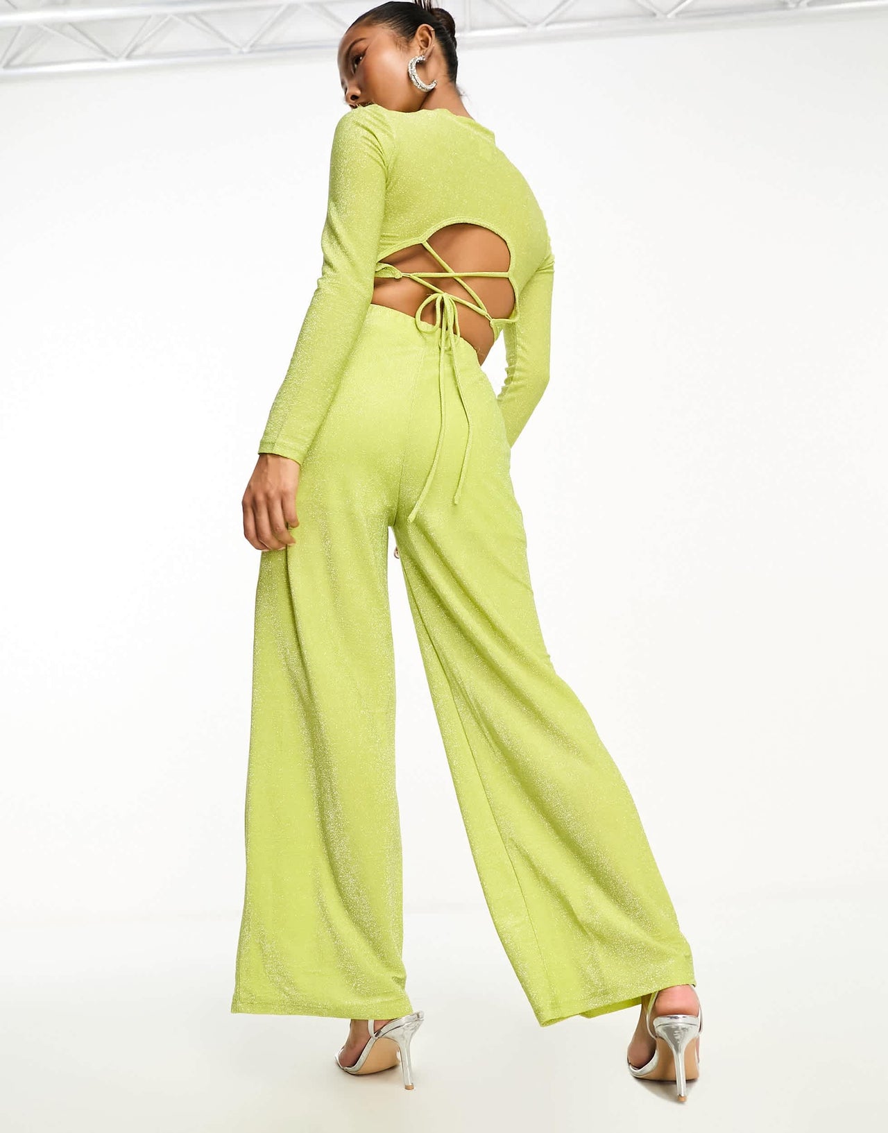 Collective the Label Petite metallic knit trouser co-ord in olive