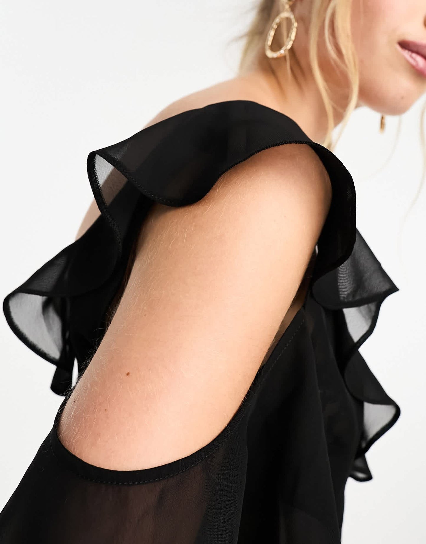 Miss Selfridge chiffon sheer tiered maxi dress in black