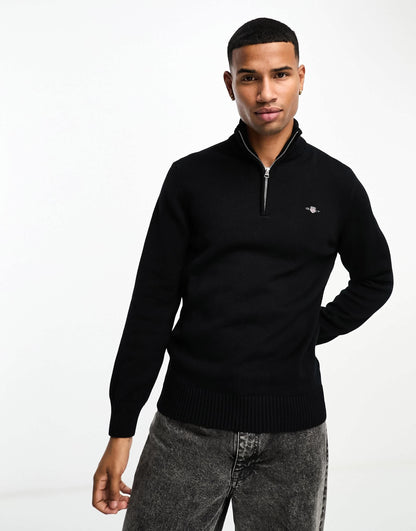 GANT icon logo casual cotton knit half zip jumper in black