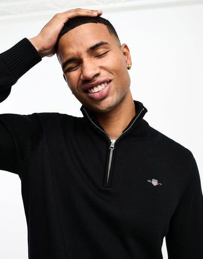 GANT icon logo casual cotton knit half zip jumper in black