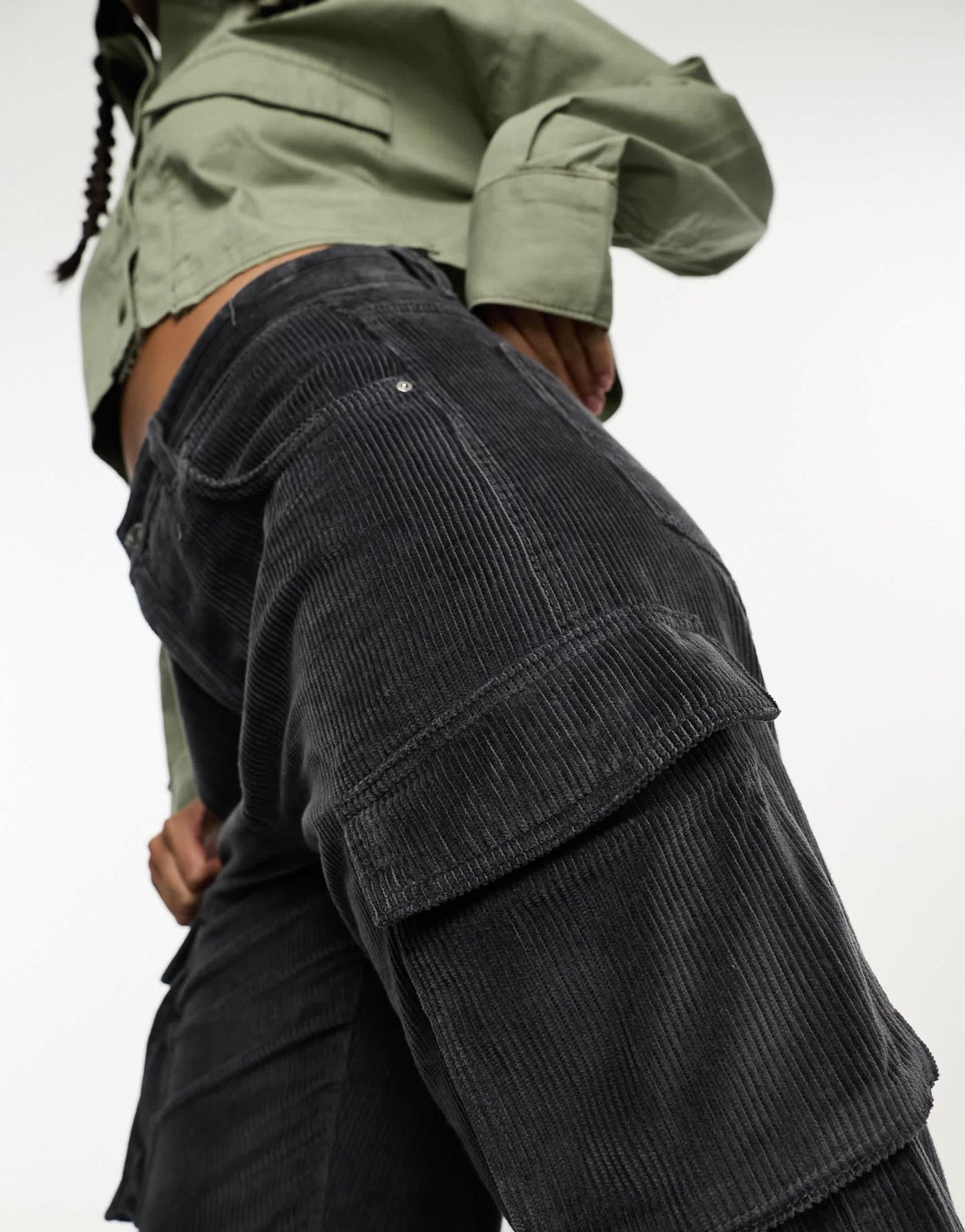 Cotton On corduroy cargo wide leg jean in dark ash