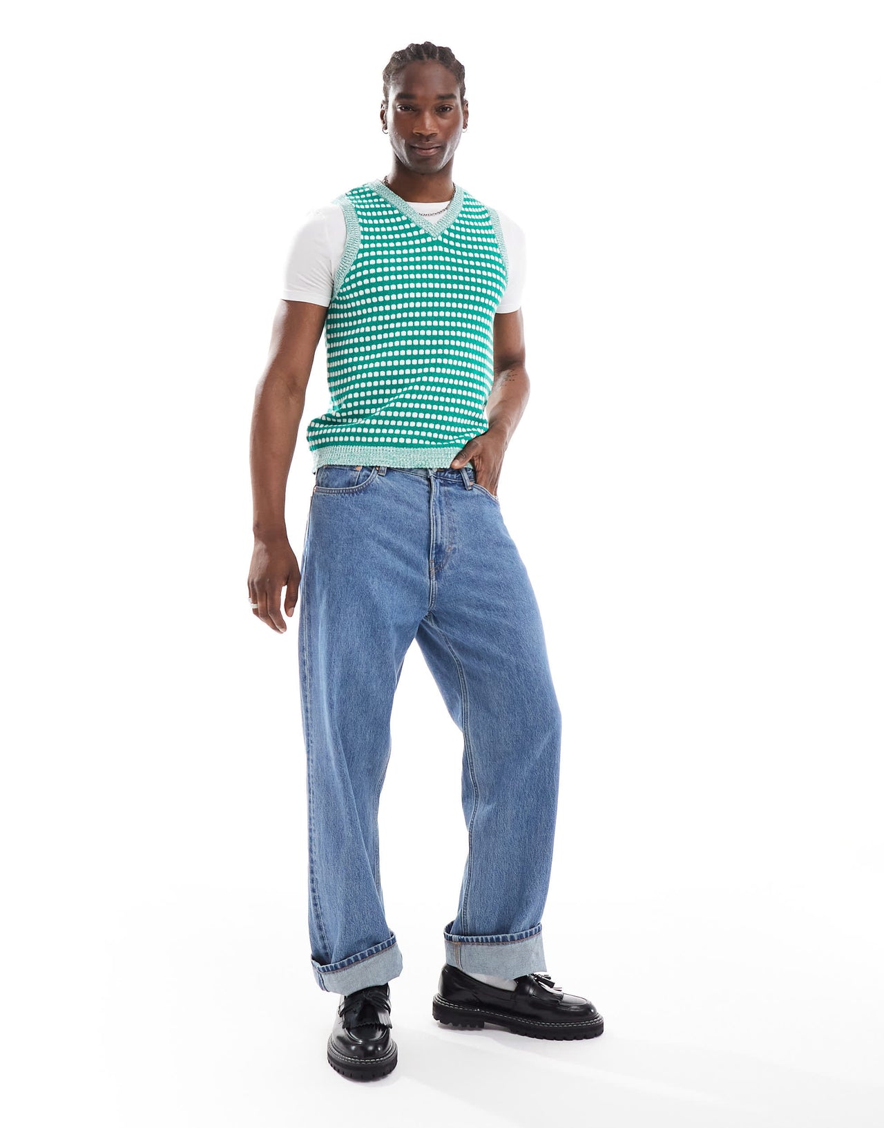 ASOS DESIGN knitted tank with contrast texture stitch in green