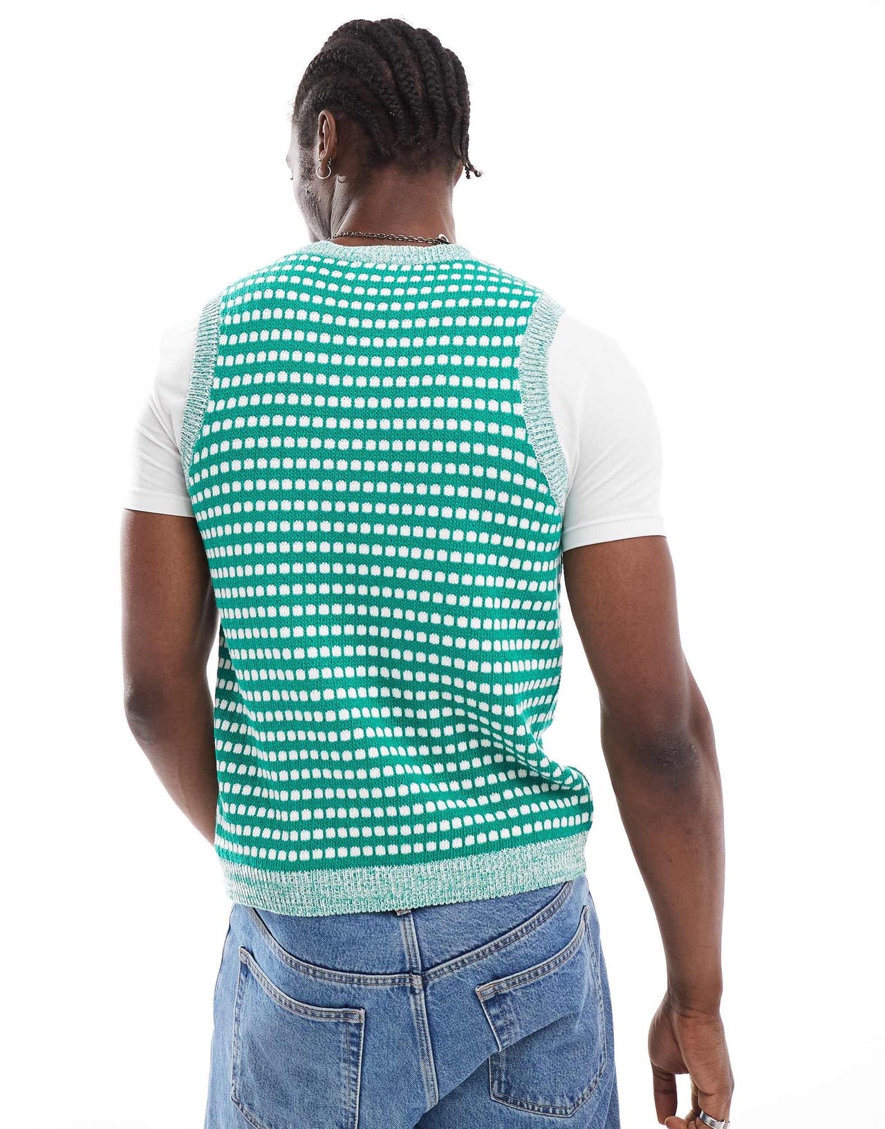 ASOS DESIGN knitted tank with contrast texture stitch in green