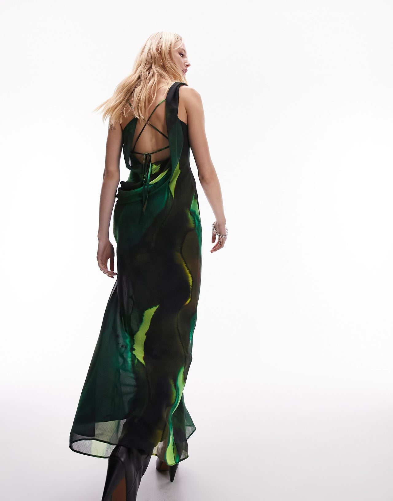 Topshop cami slip midi dress in abstract green print