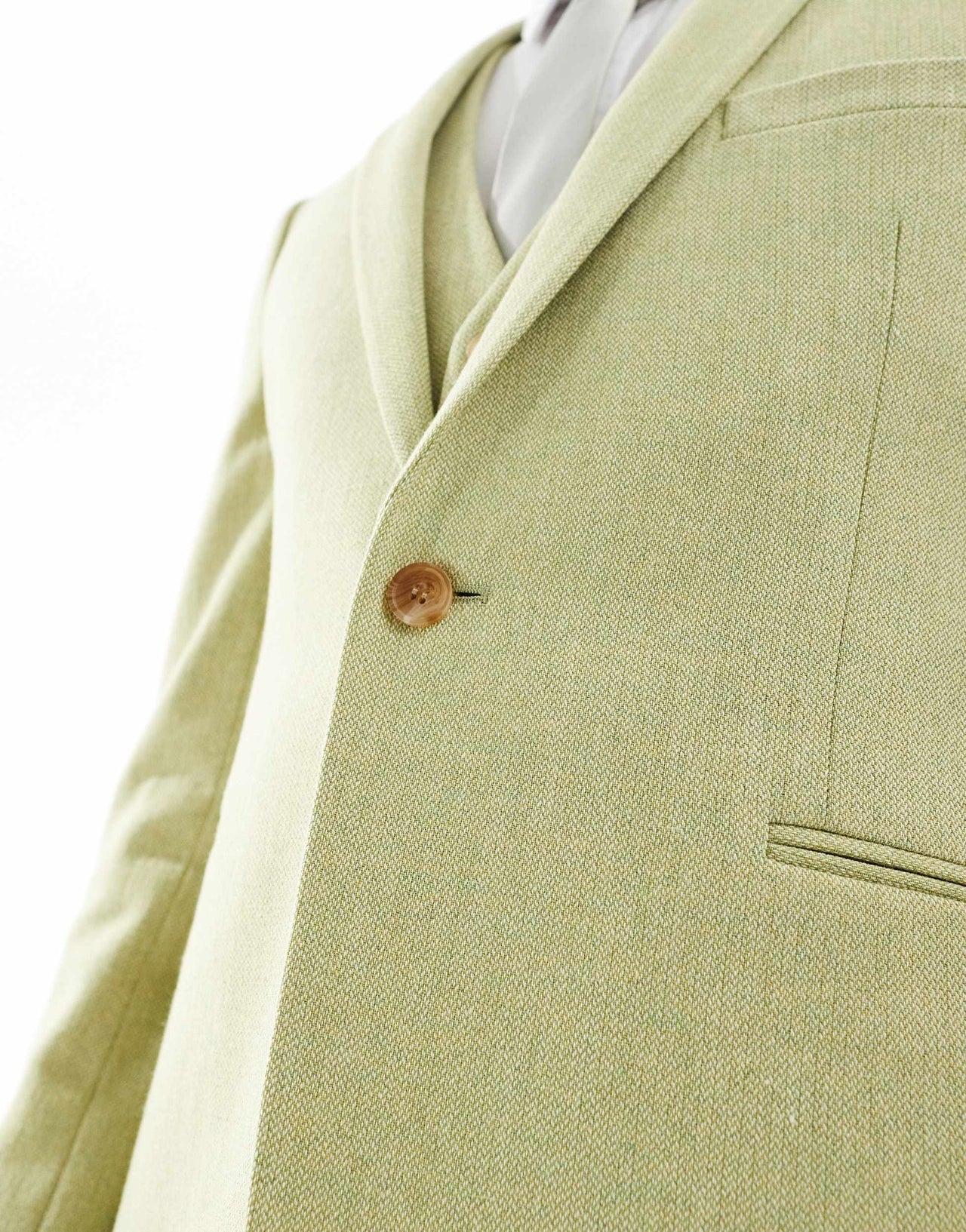 ASOS DESIGN wedding skinny wool mix suit jacket in olive basketweave texture