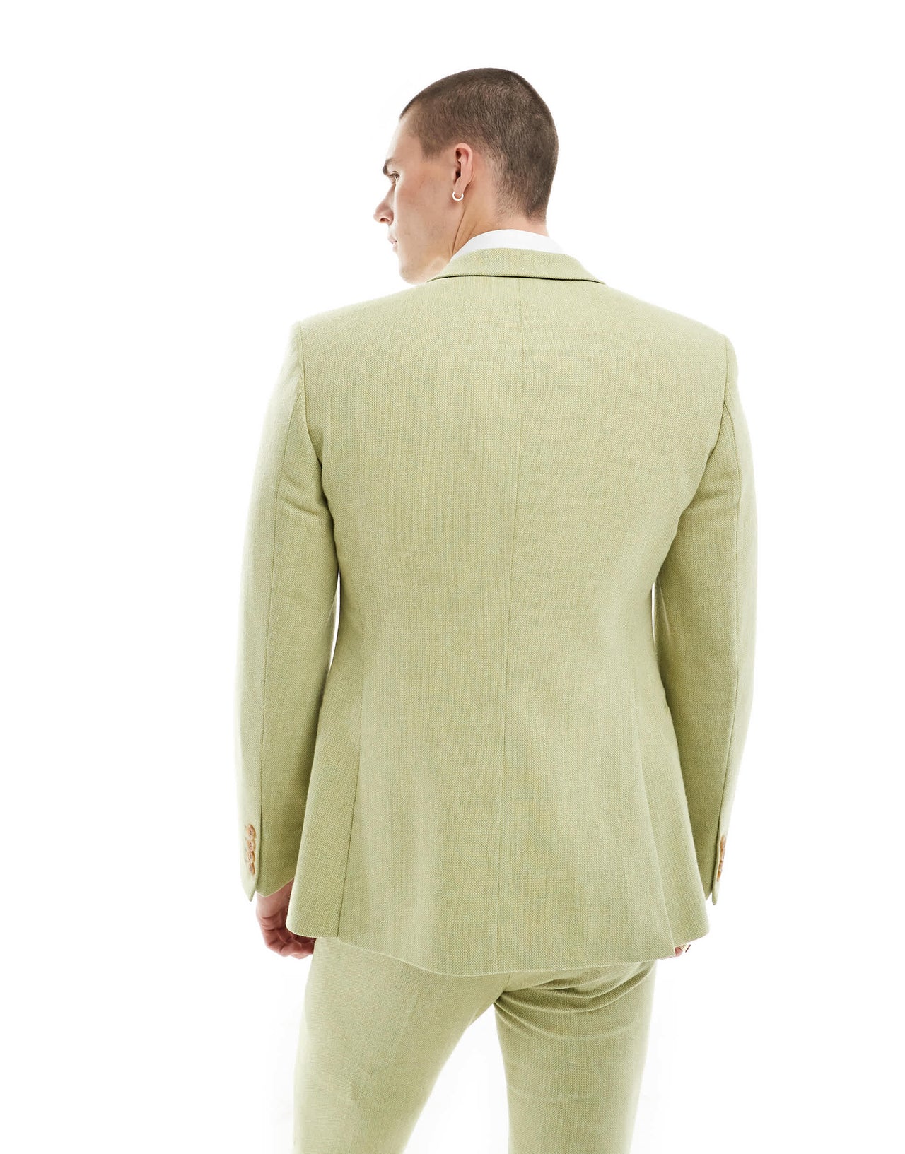 ASOS DESIGN wedding skinny wool mix suit jacket in olive basketweave texture