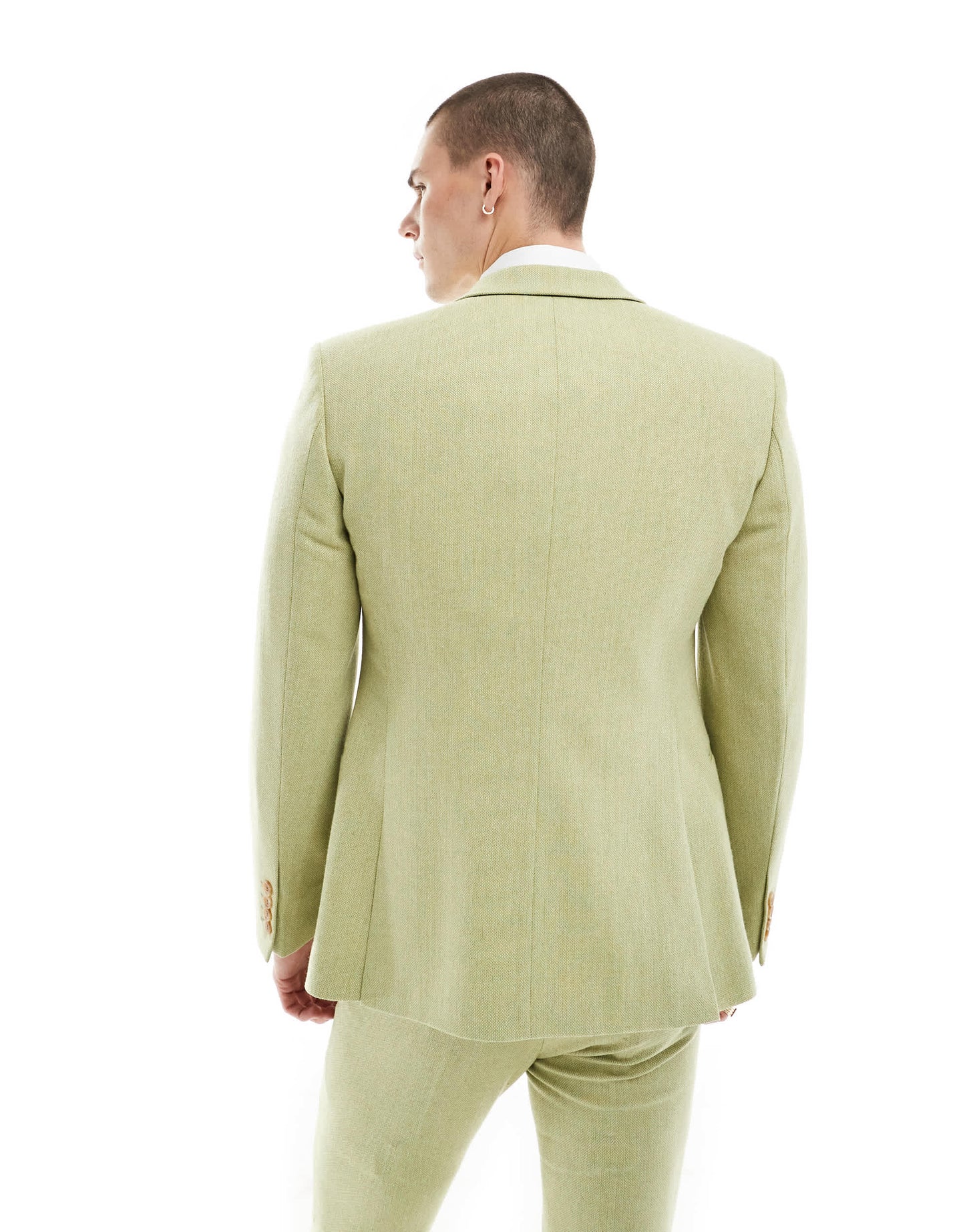 ASOS DESIGN wedding skinny wool mix suit jacket in olive basketweave texture
