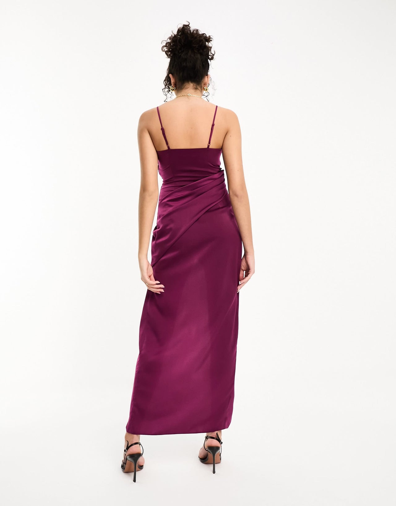 ASOS DESIGN Tall satin cami midi dress with drape skirt in plum