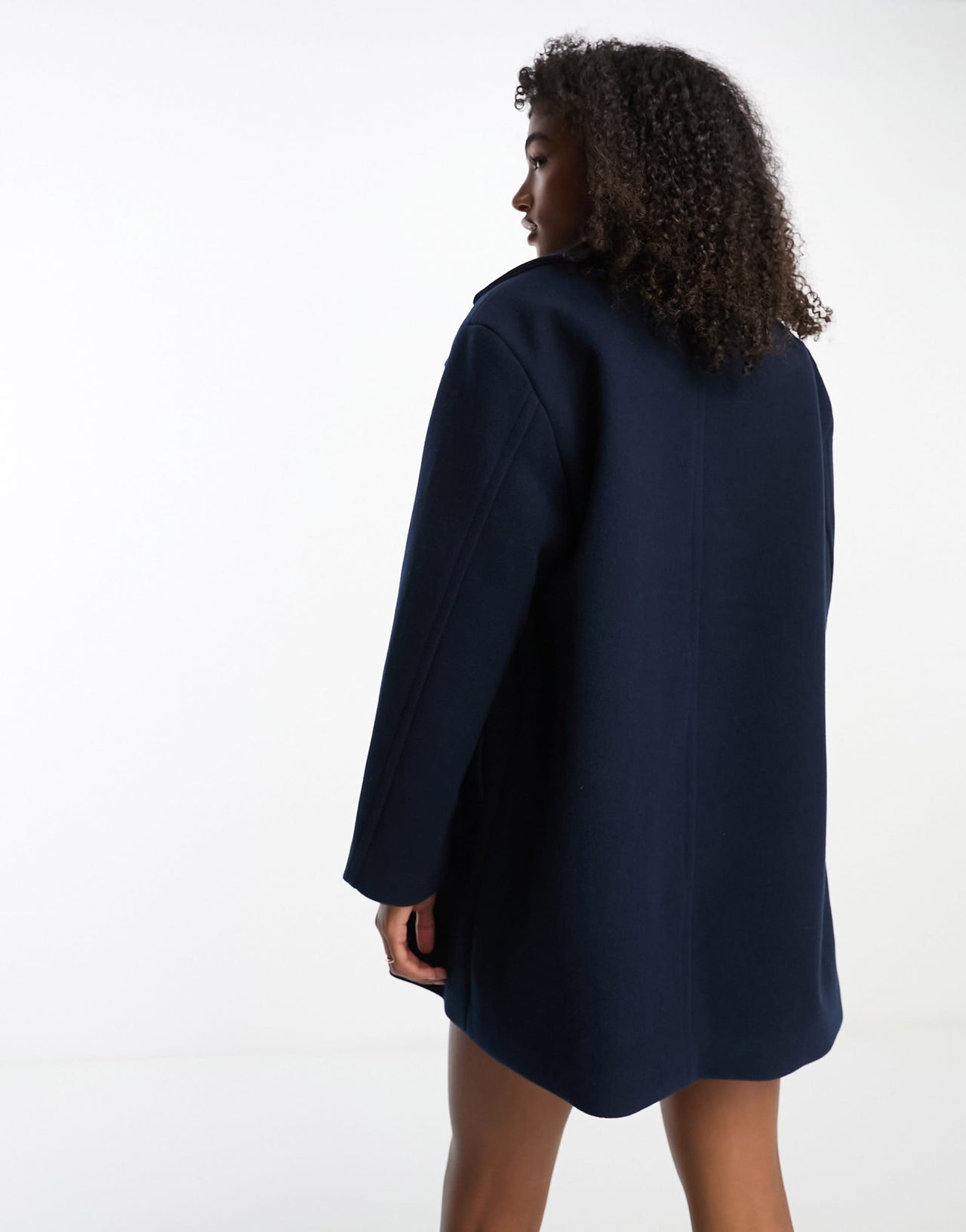 Monki double breasted longline jacket in dark blue