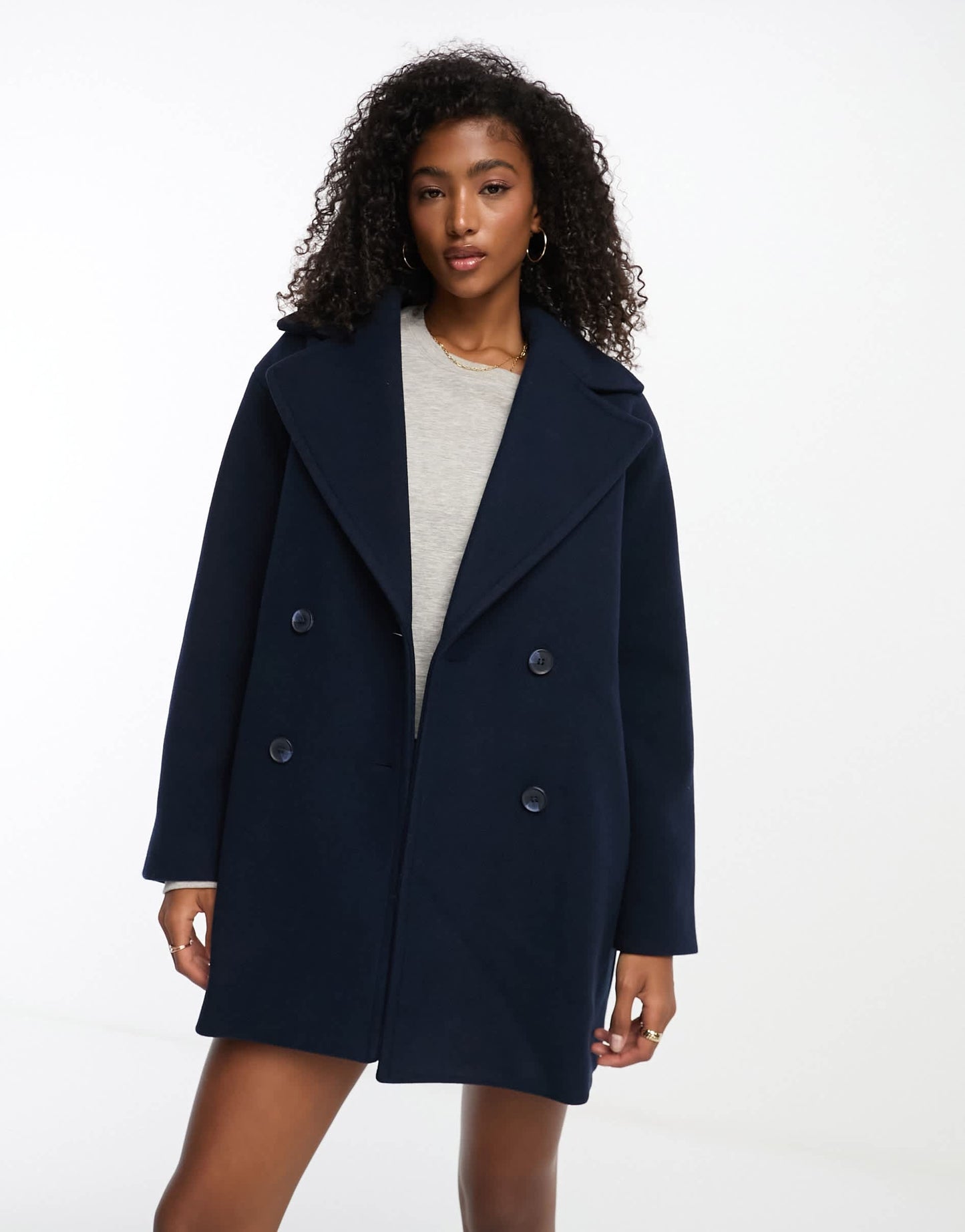 Monki double breasted longline jacket in dark blue