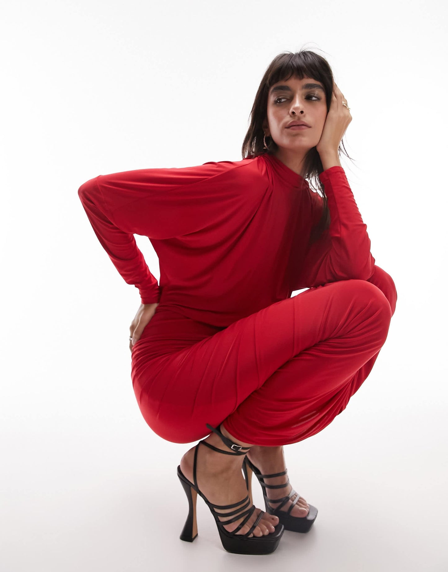 Topshop drape front midi dress in red