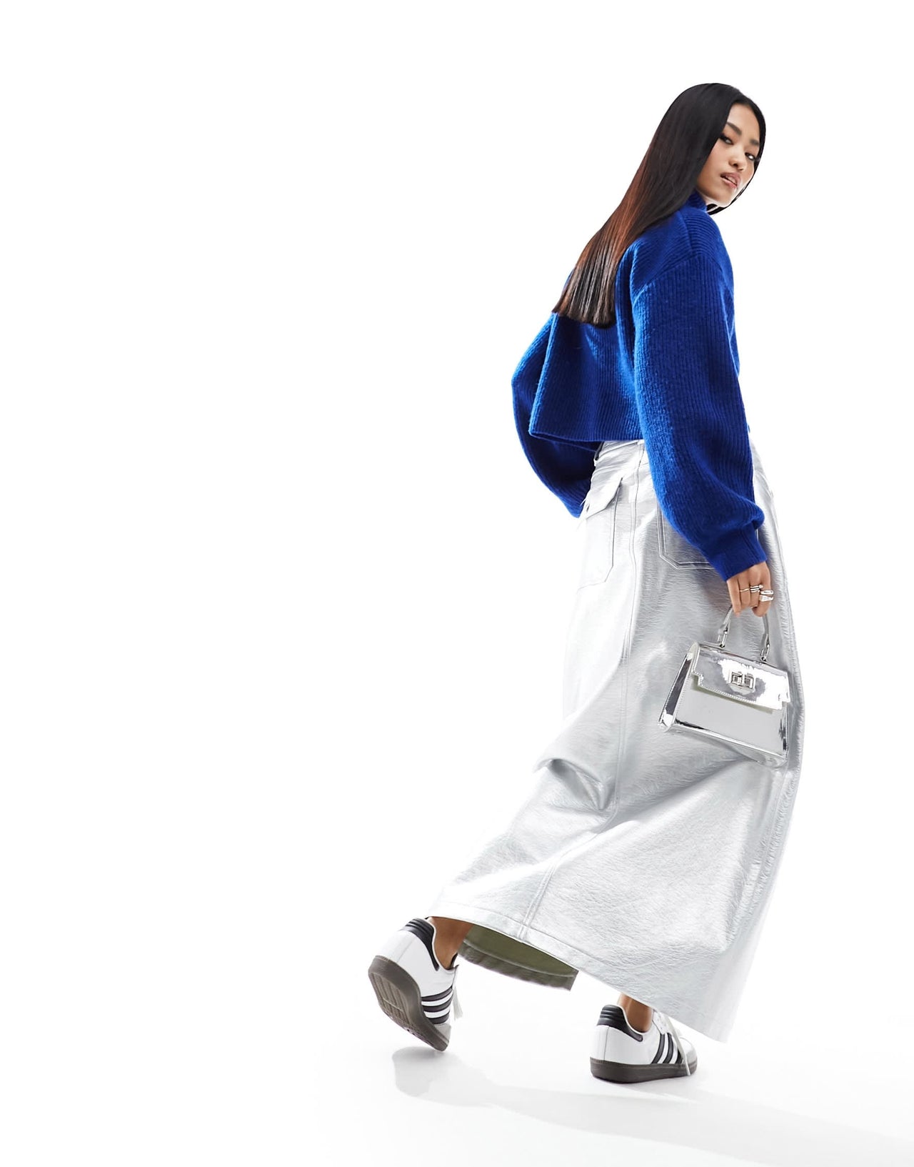 Monki cropped knitted jumper in cobalt blue