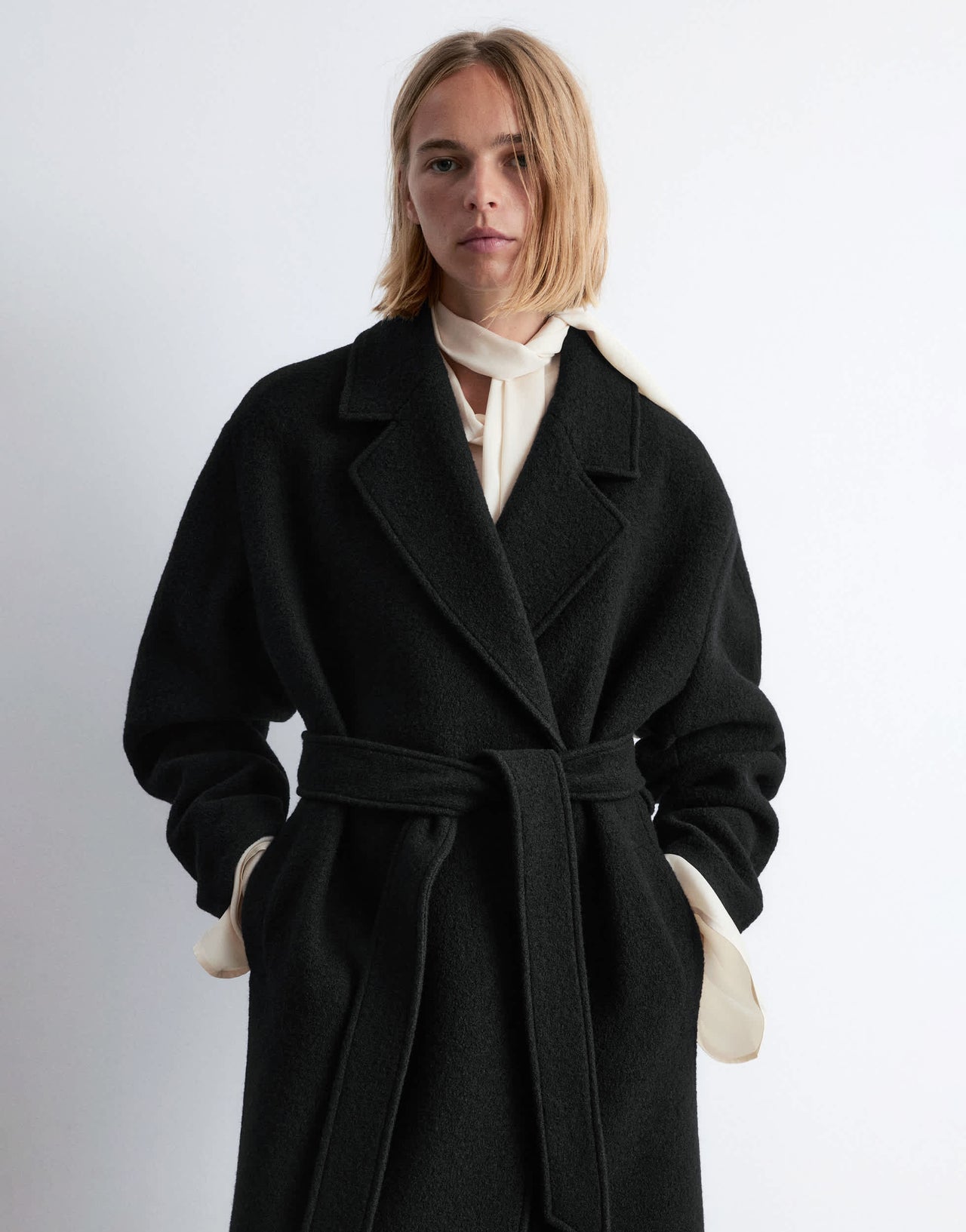 & Other Stories belted wool coat in black