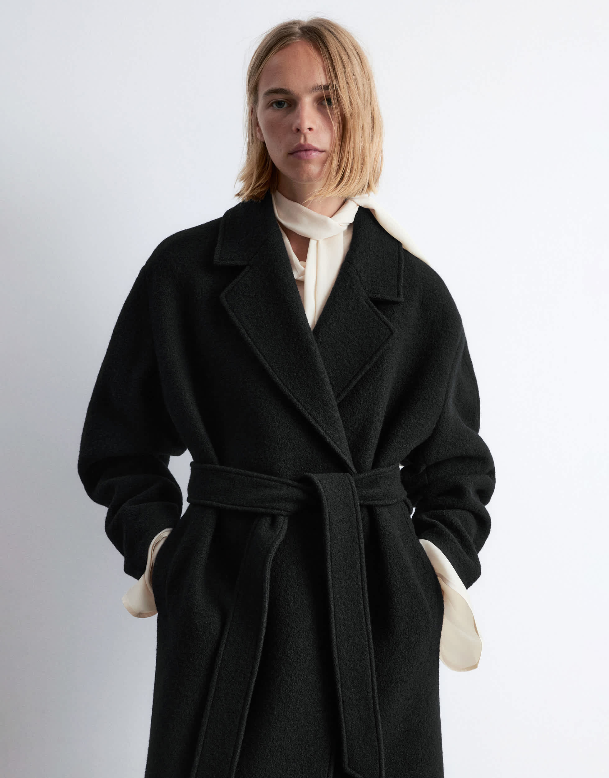 & Other Stories belted wool coat in black