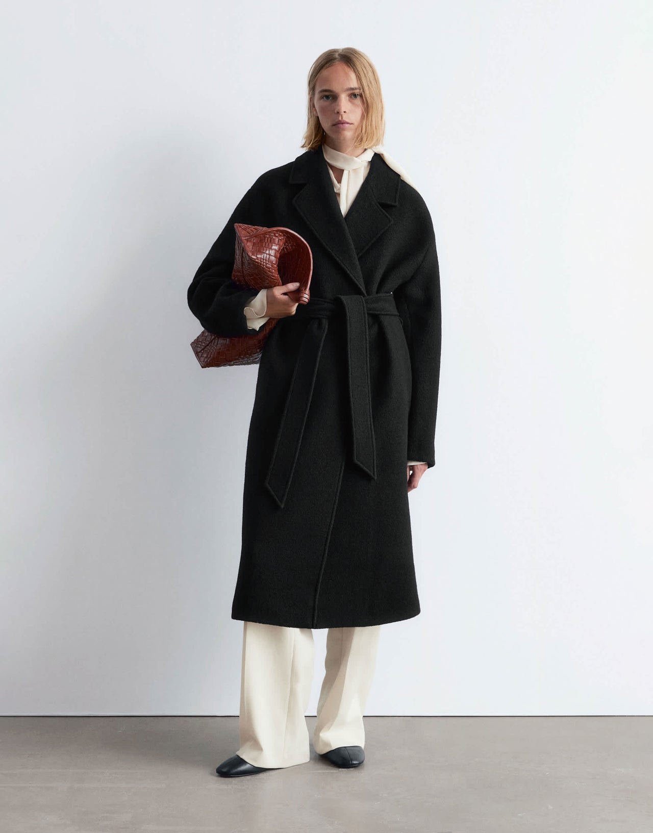 & Other Stories belted wool coat in black