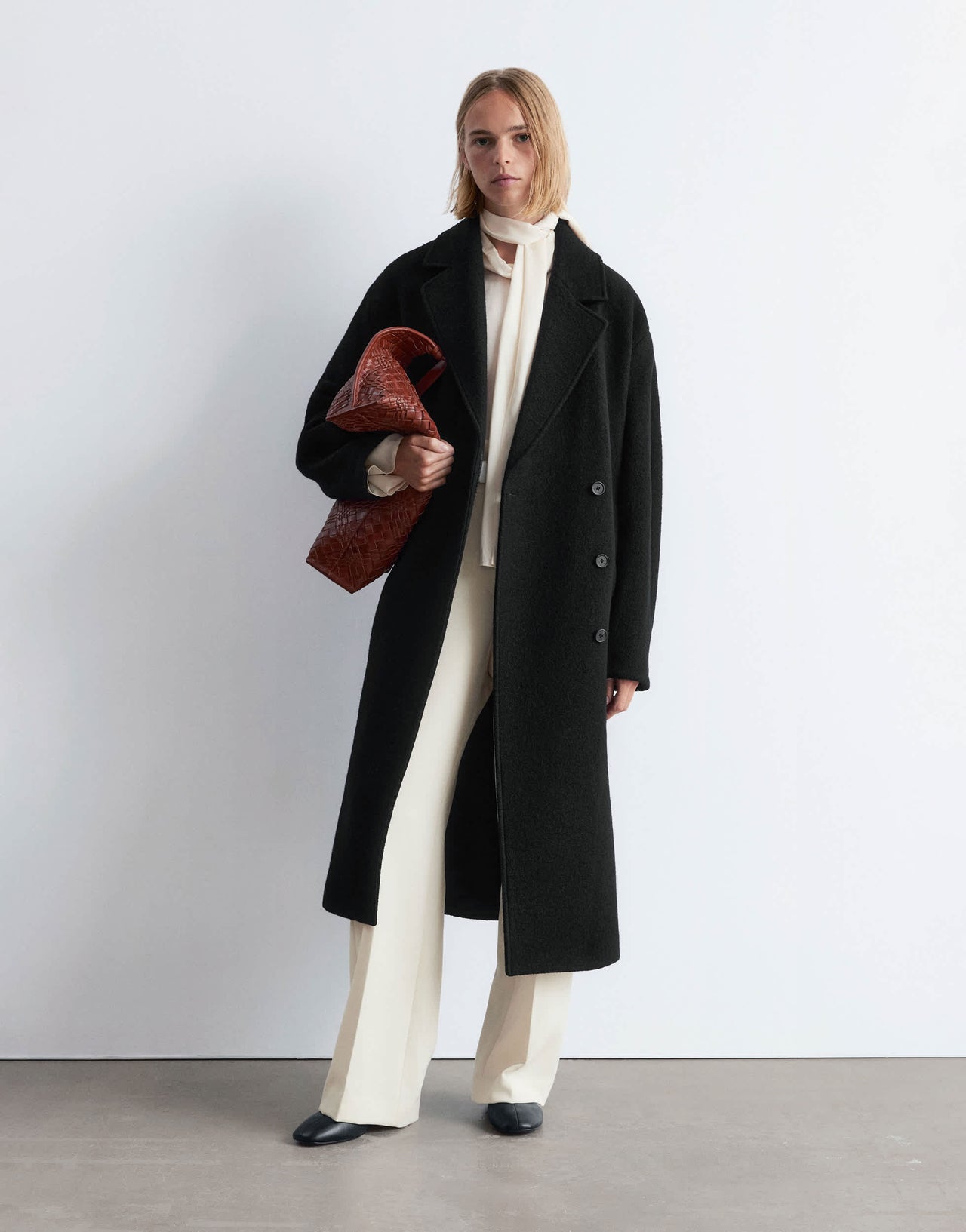 & Other Stories belted wool coat in black