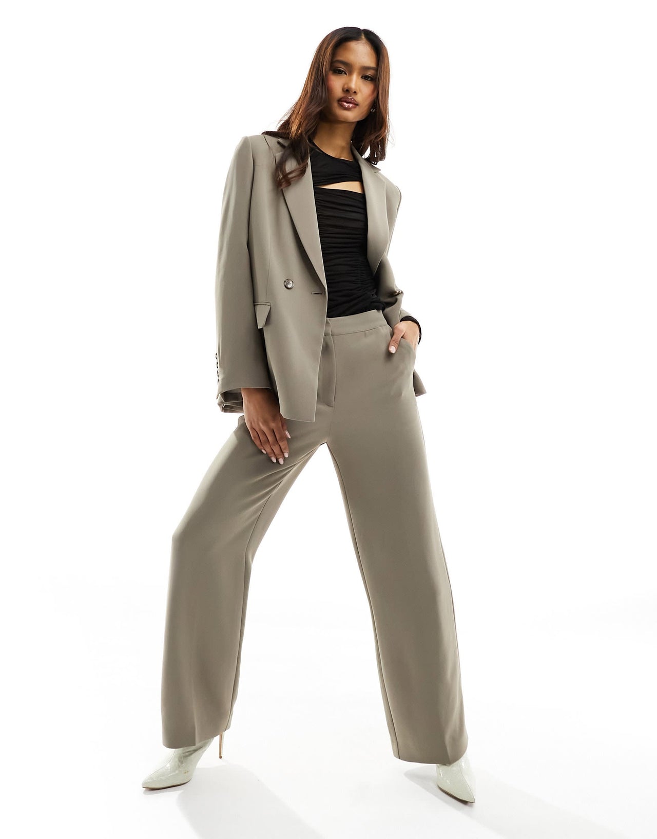 Whistles full length crepe trouser in taupe co-ord