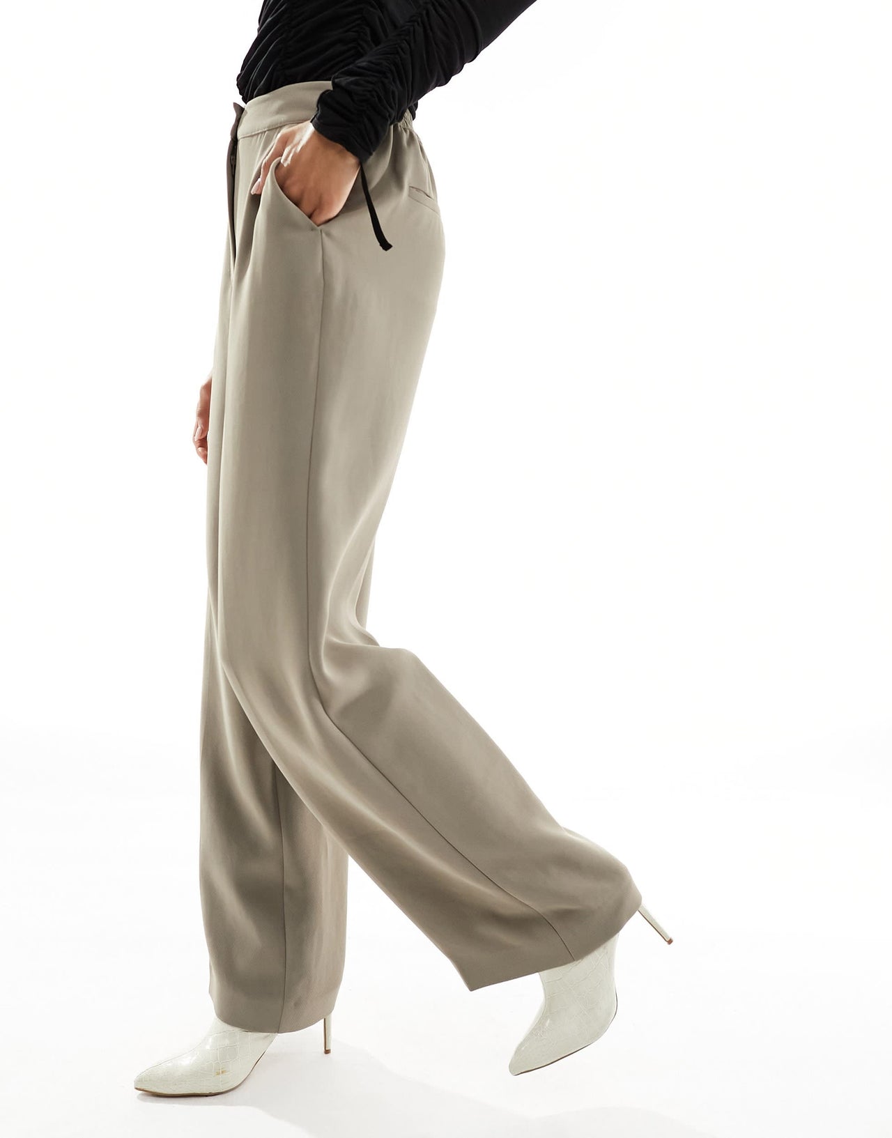 Whistles full length crepe trouser in taupe co-ord