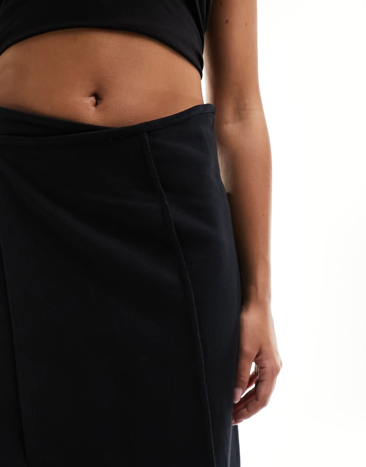COLLUSION wrap midi skirt in black