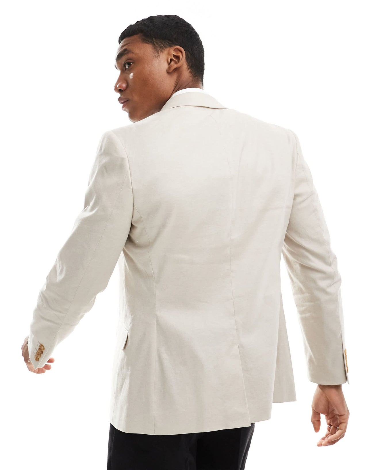 ASOS DESIGN skinny linen mix suit jacket in stone
