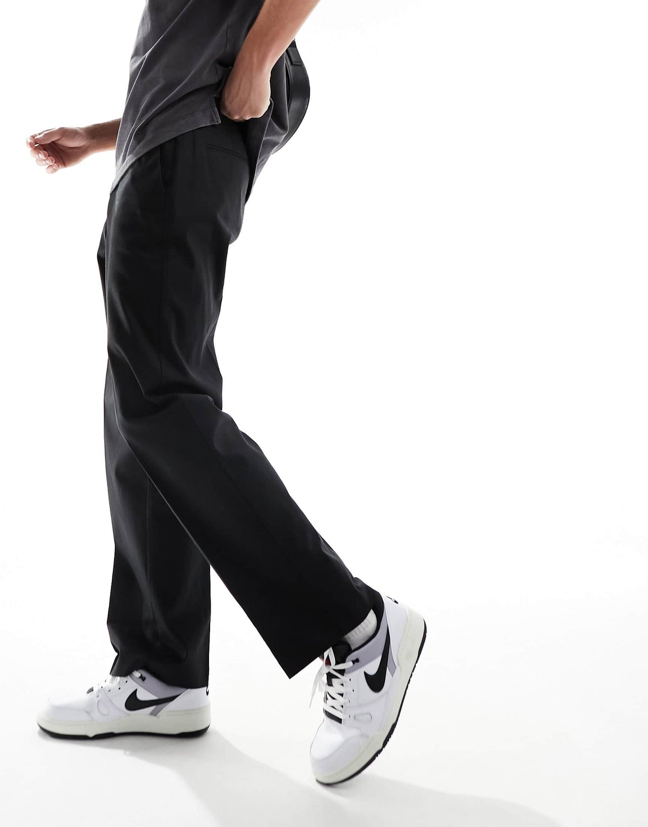 ASOS DESIGN smart wide leg linen blend trousers in black