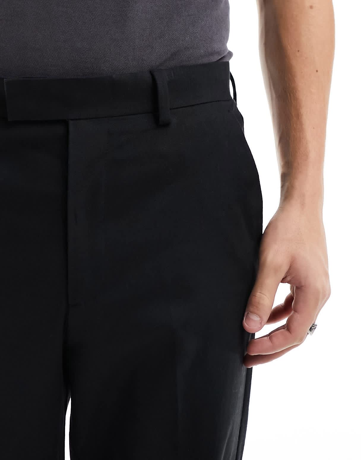 ASOS DESIGN smart wide leg linen blend trousers in black