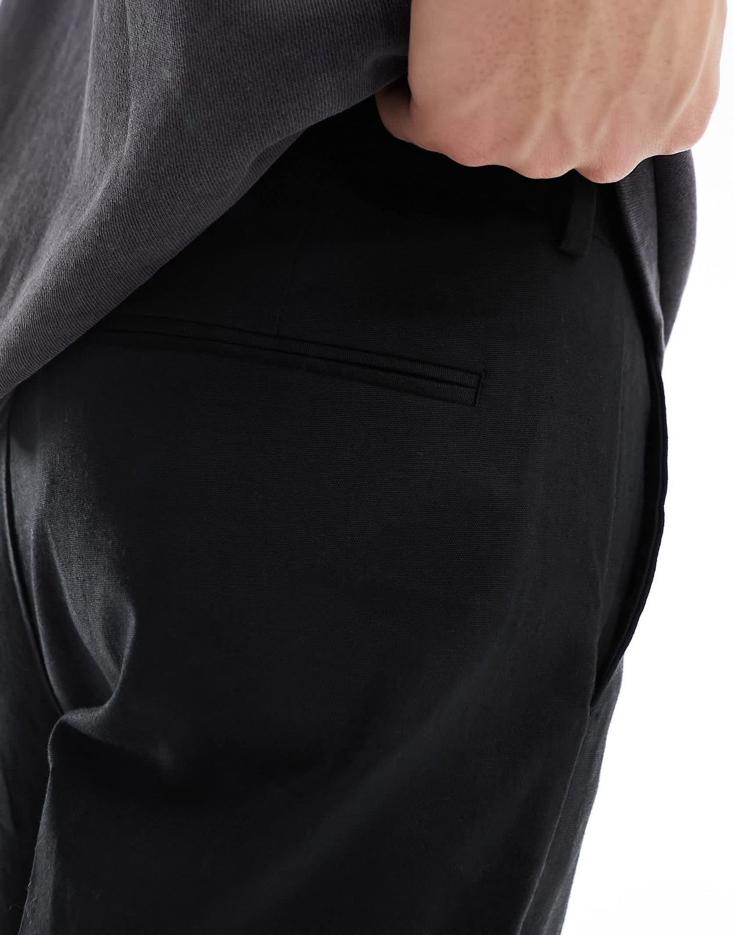 ASOS DESIGN smart wide leg linen blend trousers in black