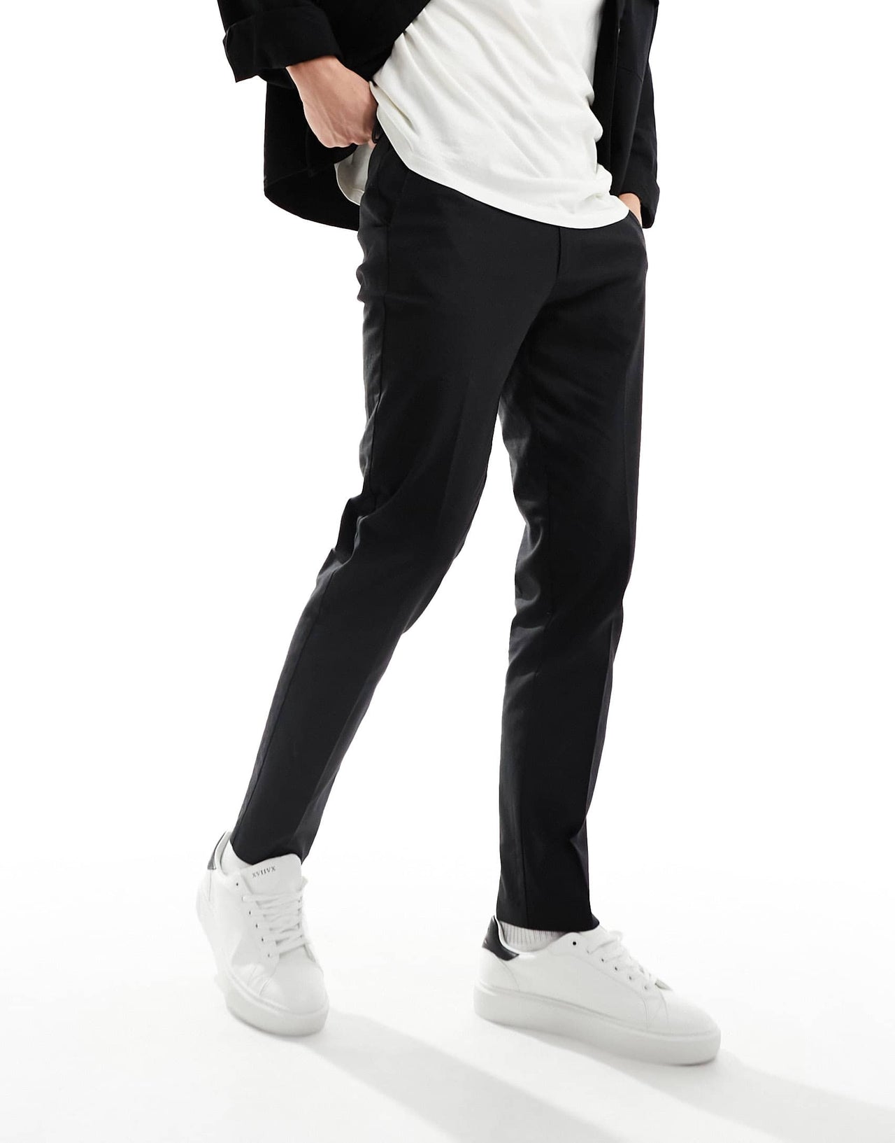 ASOS DESIGN smart slim fit linen blend trousers in black