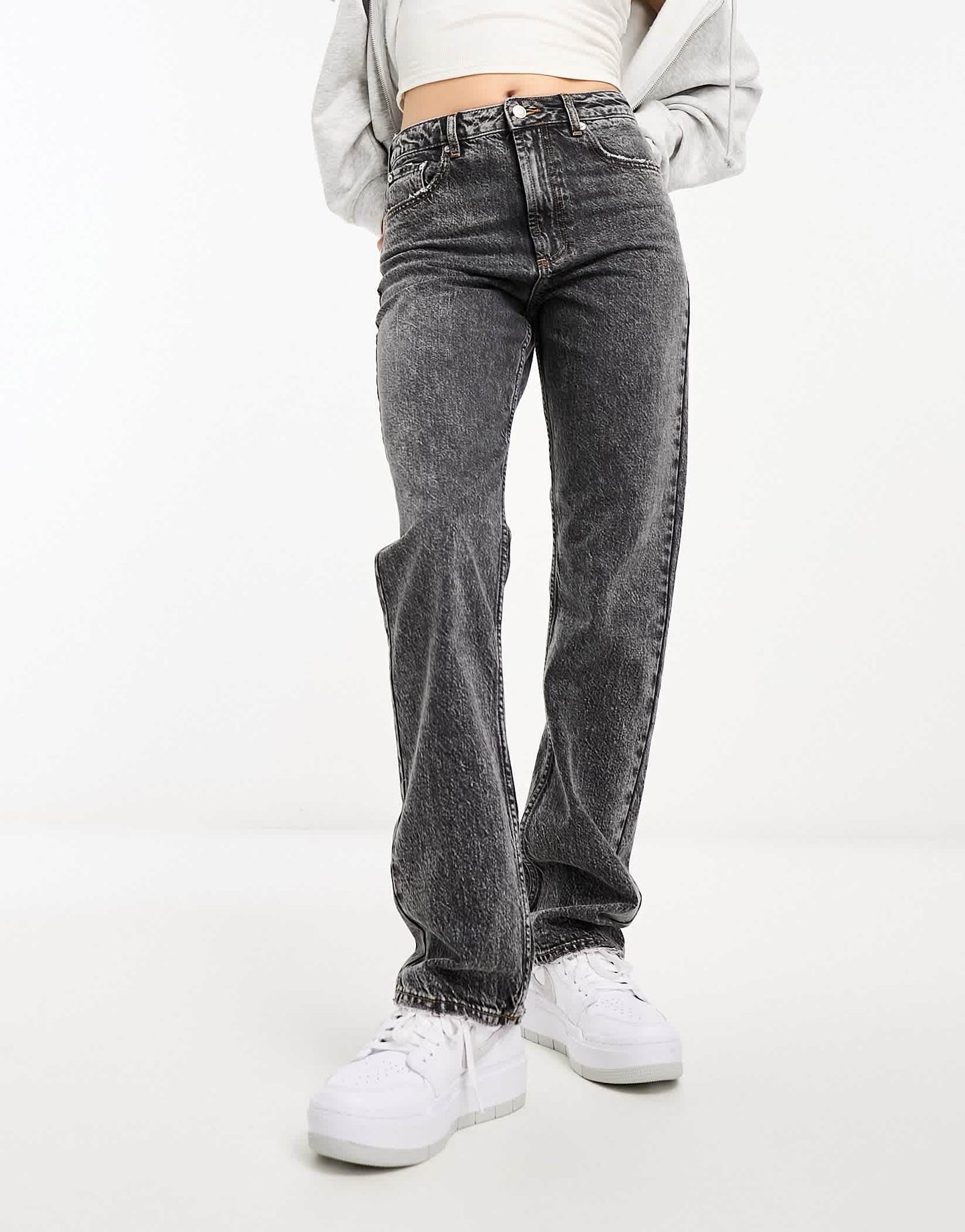 ASOS DESIGN mid rise straight jeans in dark grey