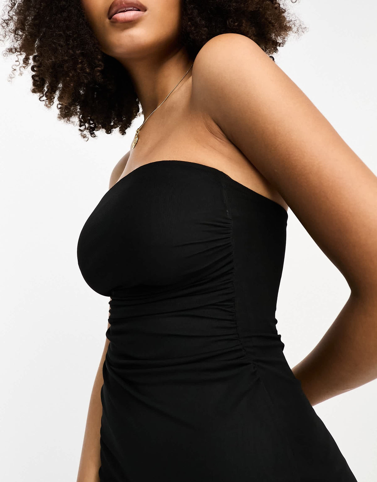 Stradivarius mesh midi dress in black