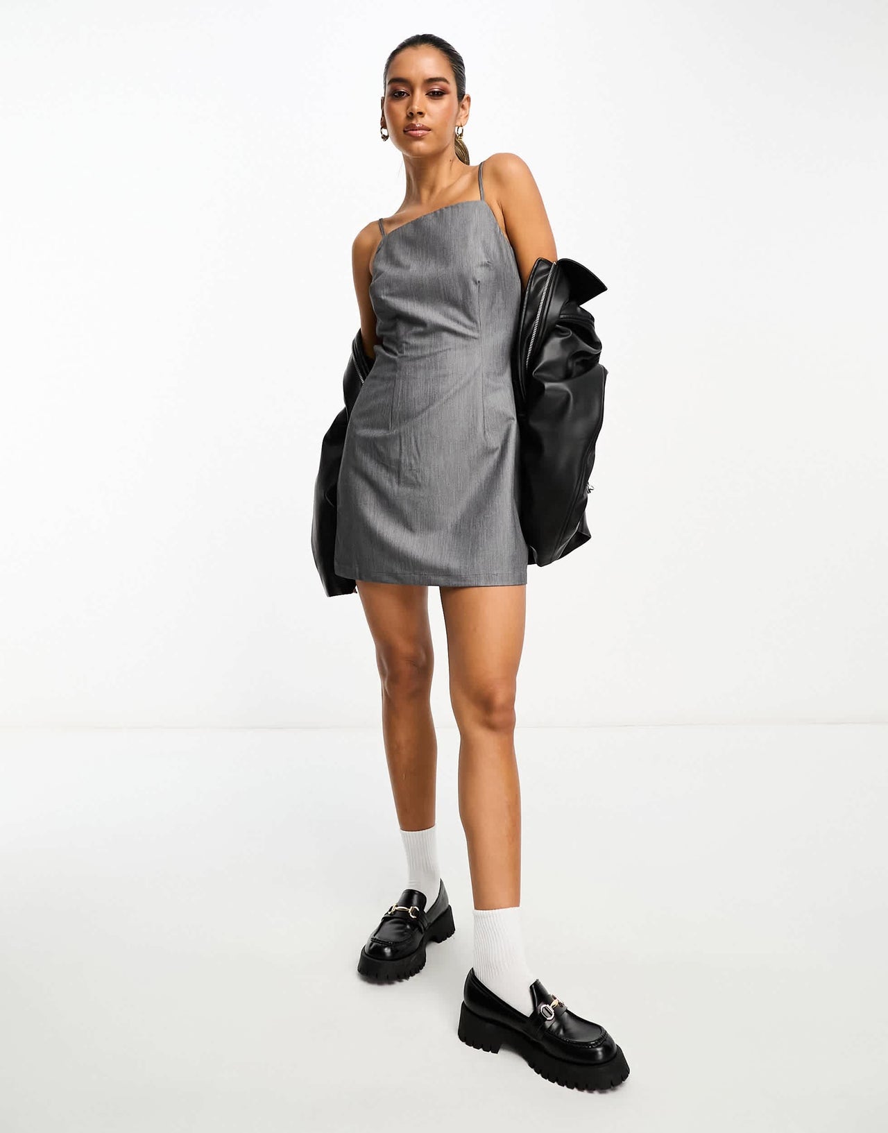 Stradivarius tailored mini dress in grey