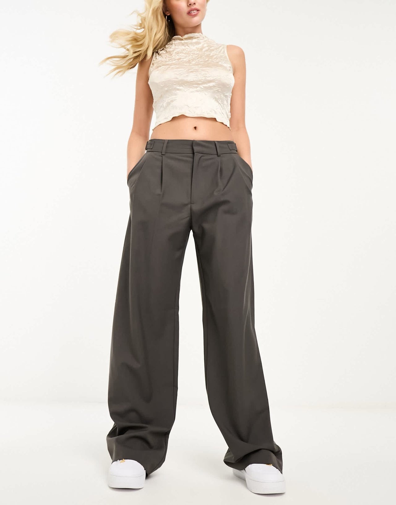 Stradivarius tailored adjustable waist trouser in grey
