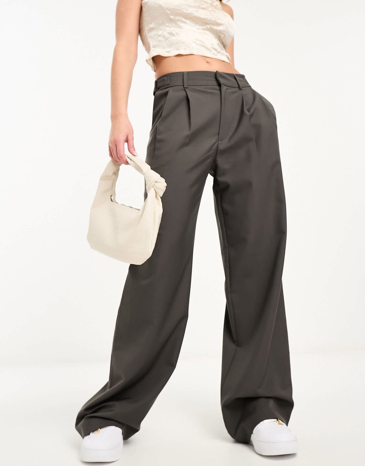Stradivarius tailored adjustable waist trouser in grey
