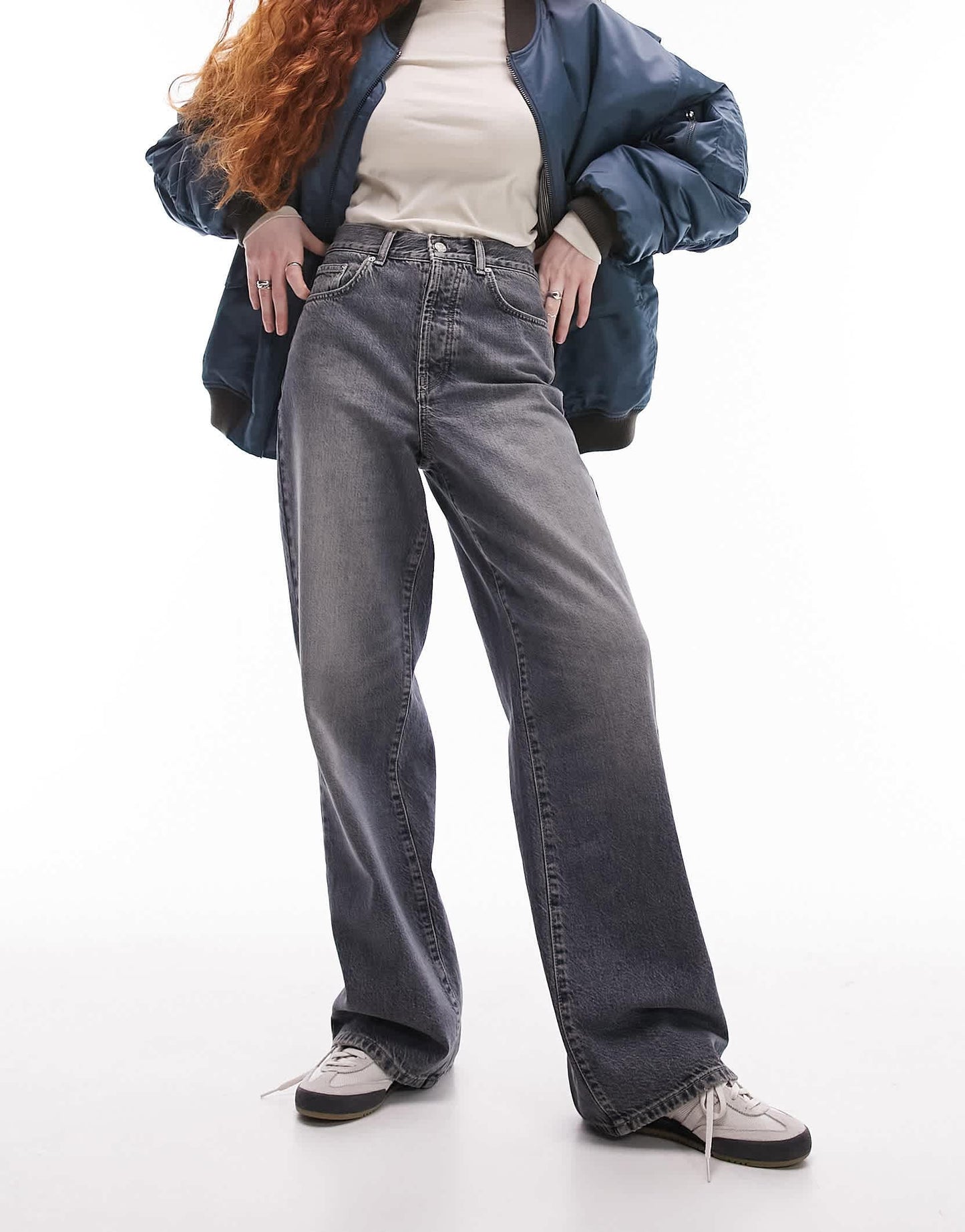 Topshop mid rise loose fit straight jean in whale blue