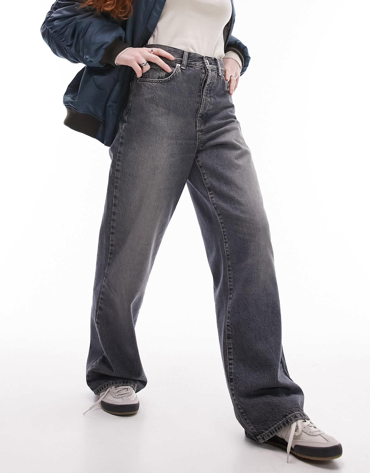 Topshop mid rise loose fit straight jean in whale blue