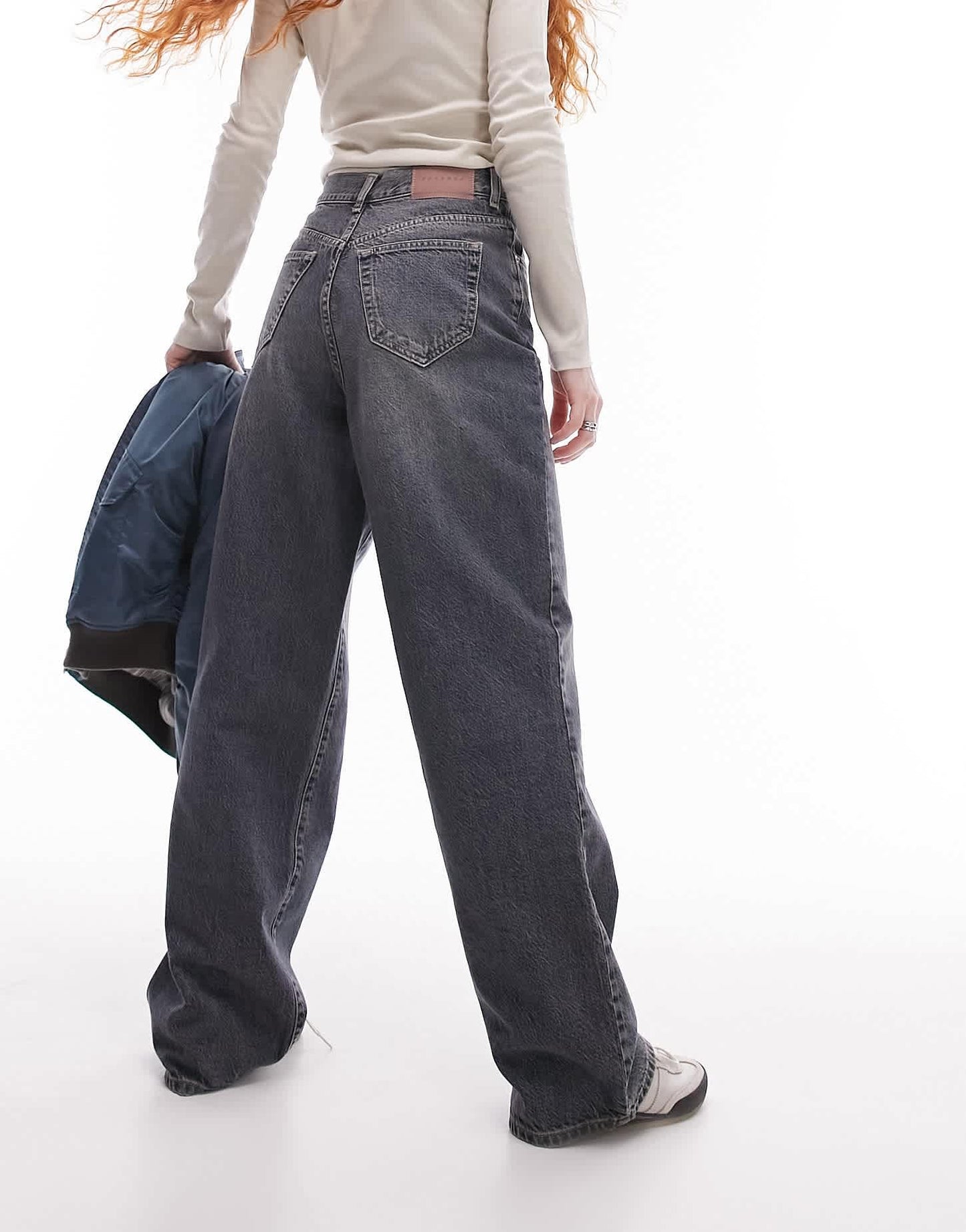 Topshop mid rise loose fit straight jean in whale blue