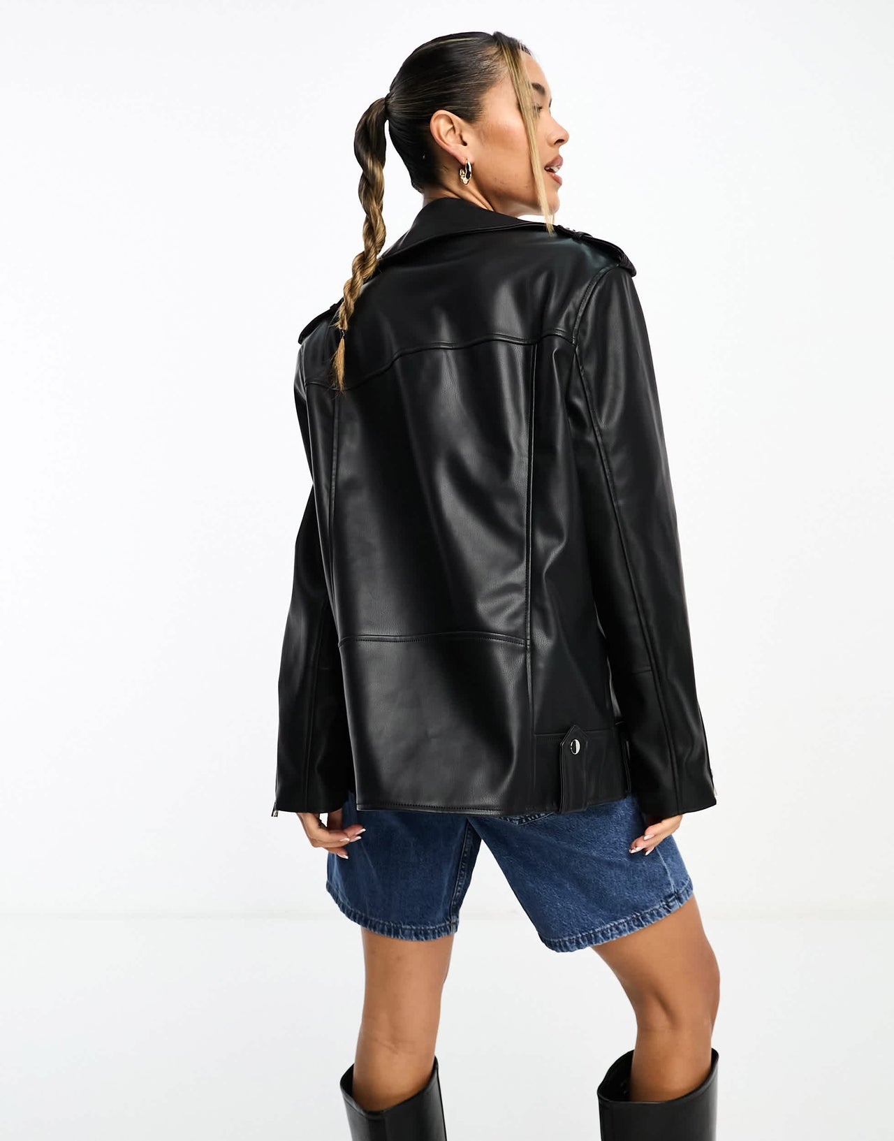 River Island oversized PU biker jacket in black