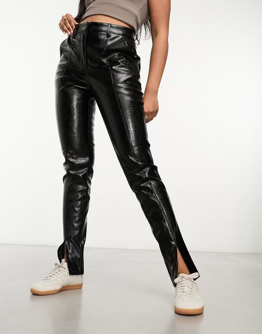 River Island cigarette trouser with split hem detail in black