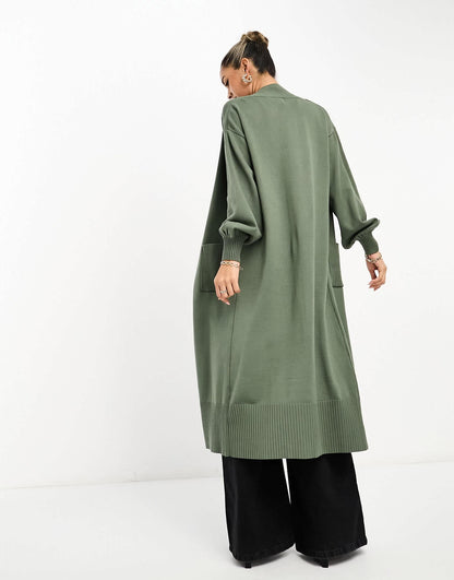 River Island maxi ribbed cardigan in khaki