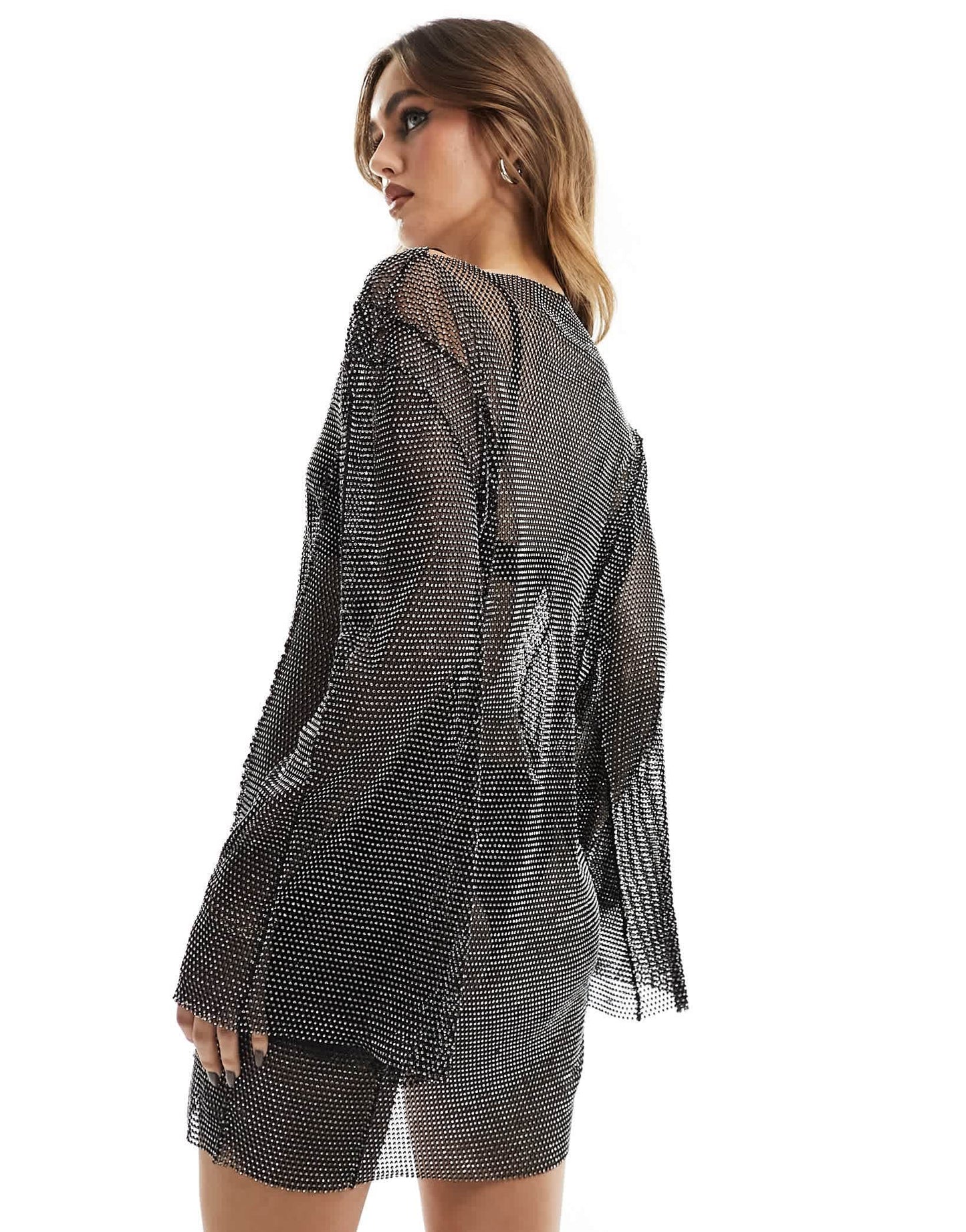 Heiress Beverly Hills premium all over diamante mesh mini dress in black