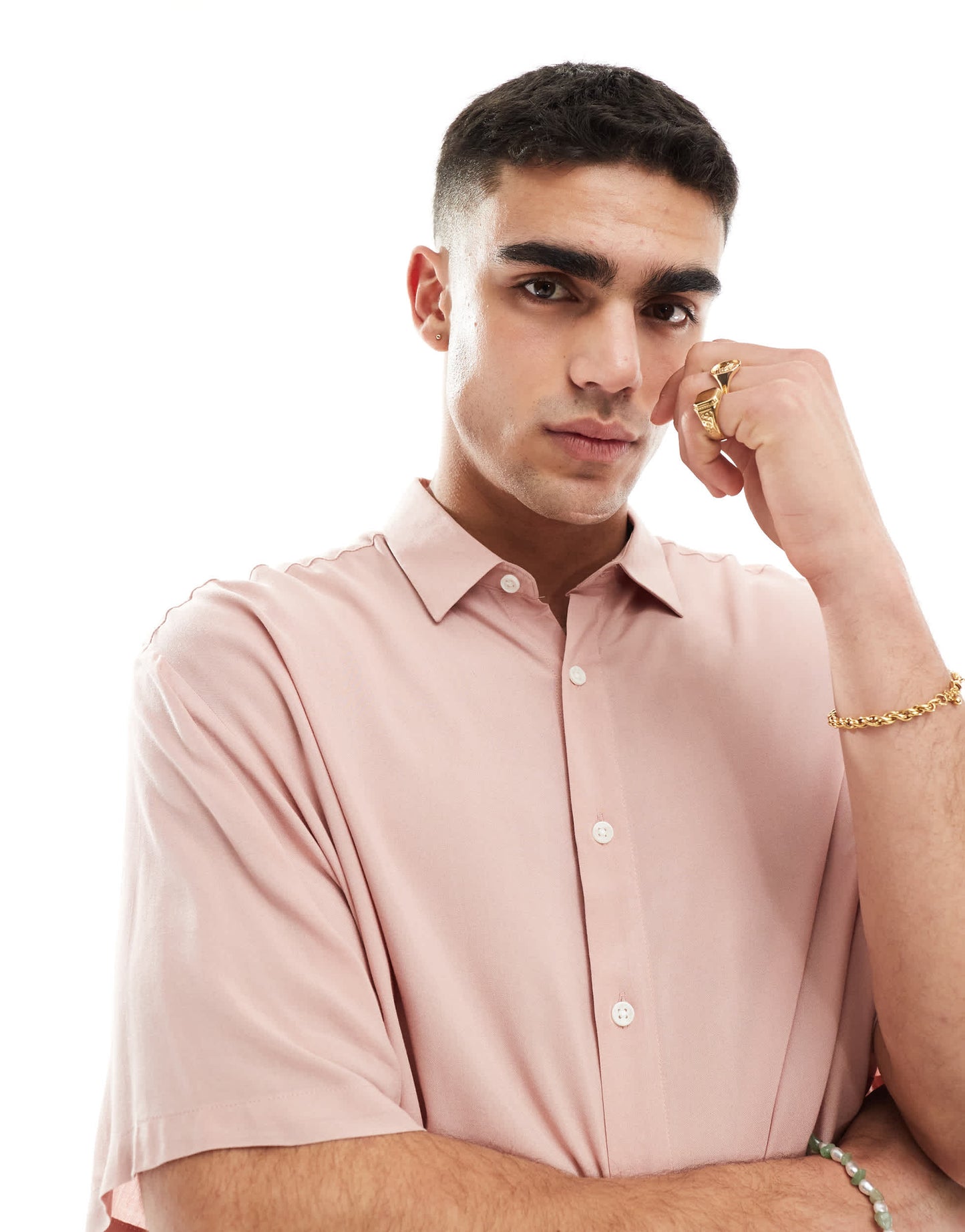 ASOS DESIGN oversized viscose shirt in light pink