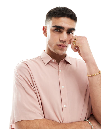 ASOS DESIGN oversized viscose shirt in light pink