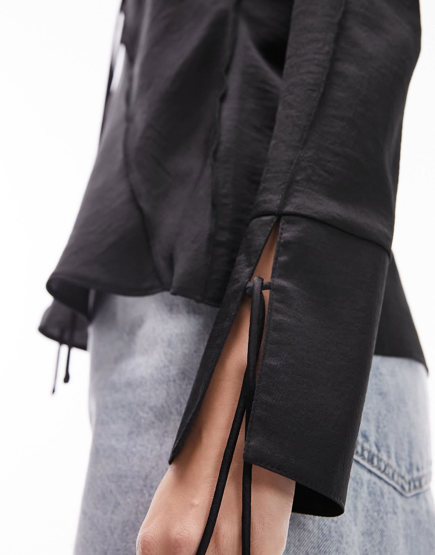 Topshop satin raw edge top in black
