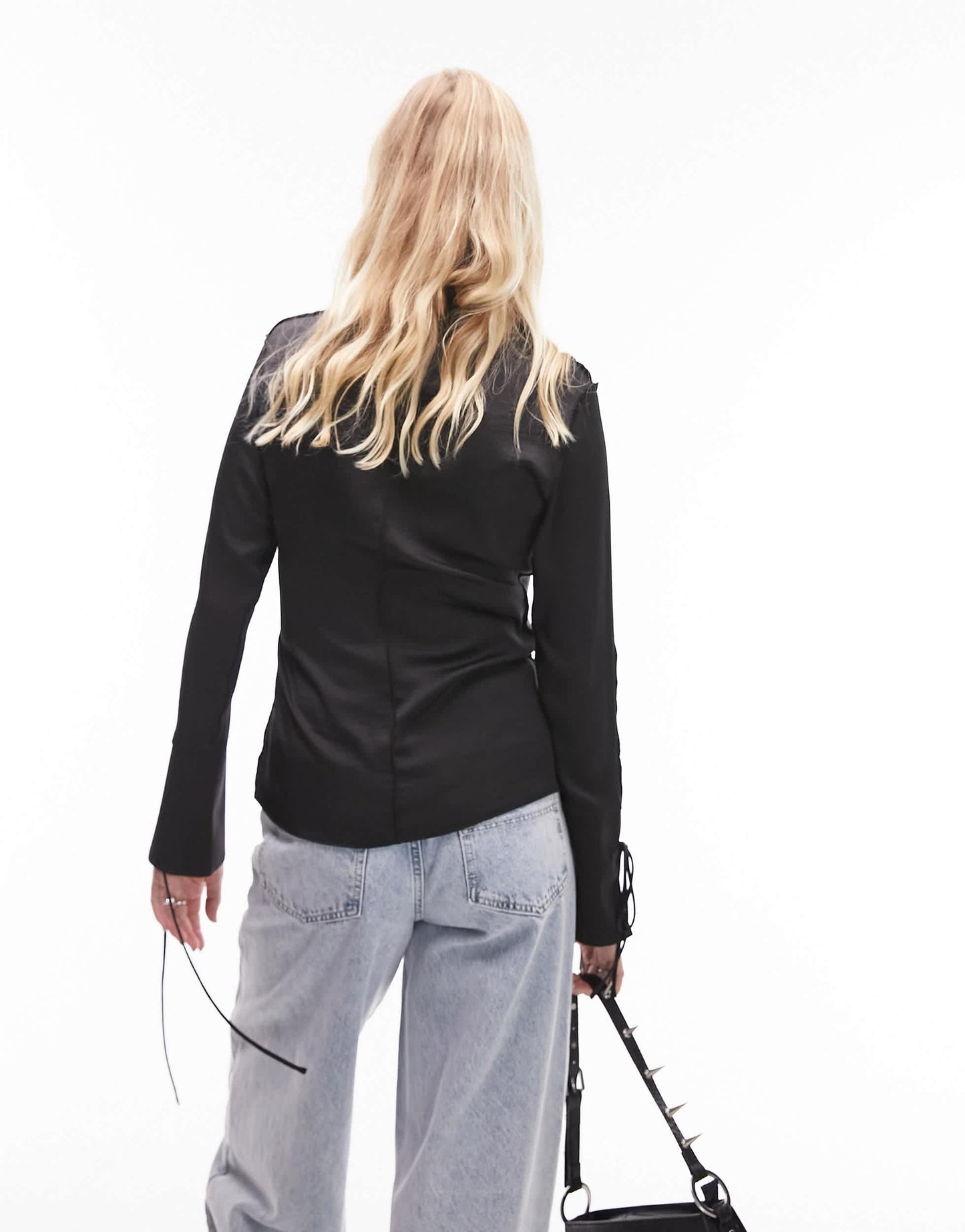 Topshop satin raw edge top in black