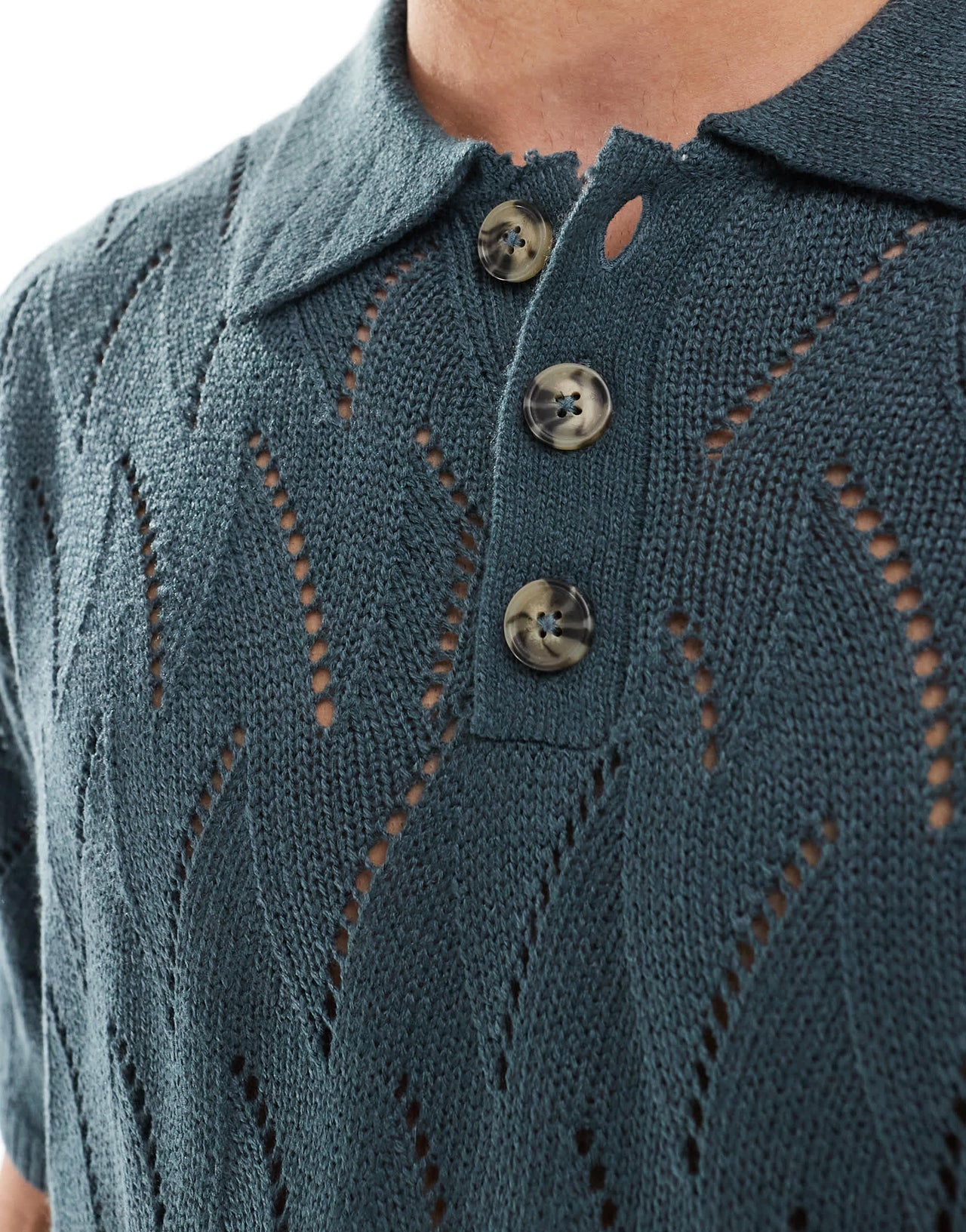 ASOS DESIGN oversized knitted pointelle polo in teal