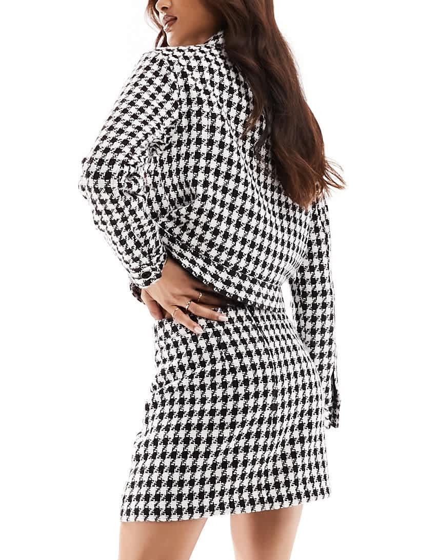 ASOS DESIGN co-ord boucle asymmetric mini skirt in mono houndstooth